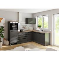 ECKKÜCHE JAZZ 6 Schwarz mit E-Geräten - Eichefarben/Schwarz, Basics, Holzwerkstoff (260/175cm) - P & B