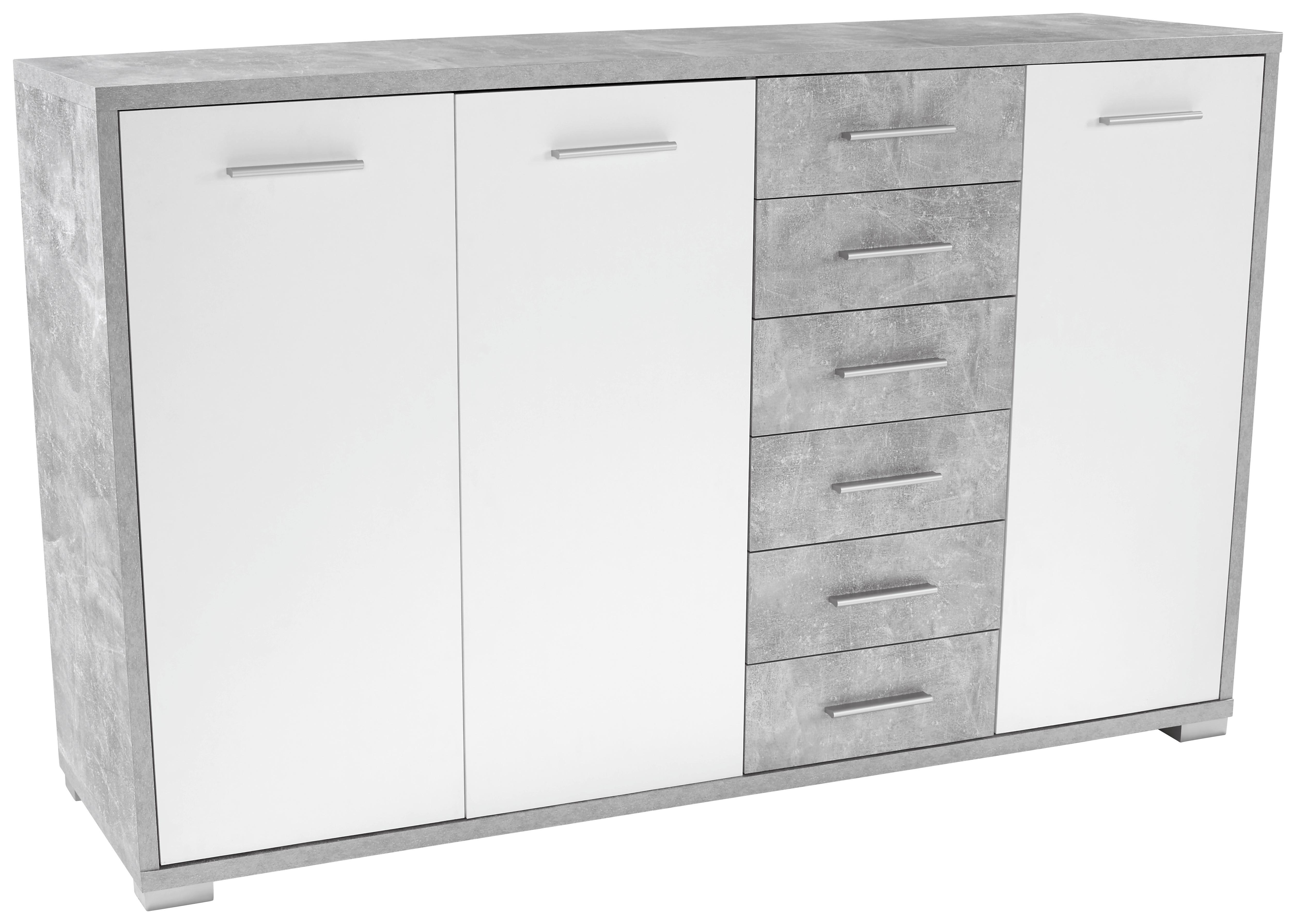 Kommode B 190 cm Q-BIG New, Beton Optik/Weiß - Weiß/Grau, MODERN, Holz (190/105/44cm)
