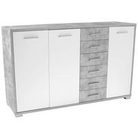 Kommode B 190 cm Q-BIG New, Beton Optik/Weiß - Weiß/Grau, MODERN, Holz (190/105/44cm)