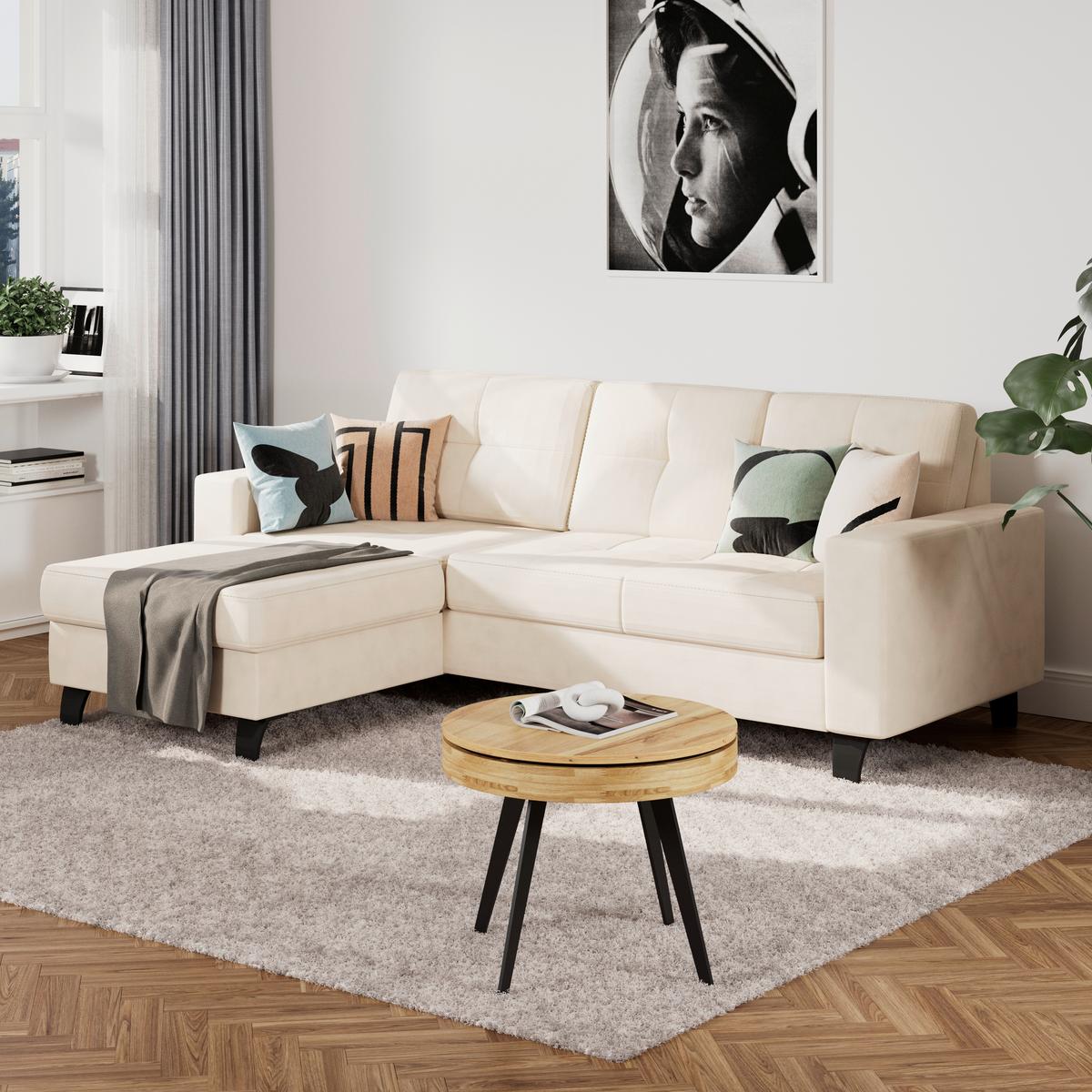 Ecksofa Varese naturfarben, B: 164 cm - Beige/Schwarz, KONVENTIONELL, Textil (164/239cm) - James Wood