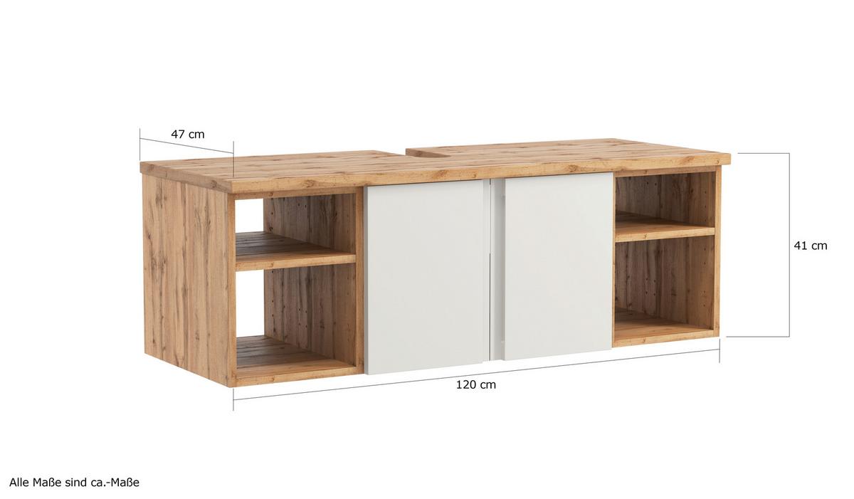Hängender Waschbecken -Unterschrank Arosa B: 120 cm - Eiche Wotan/Weiß, MODERN, Holzwerkstoff (120/41/47cm) - Held