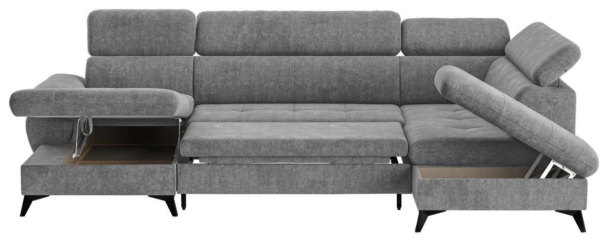 Wohnlandschaft mit Bettkasten Hudson Grau - Schwarz/Grau, Textil (166/324/207cm) - MID.YOU