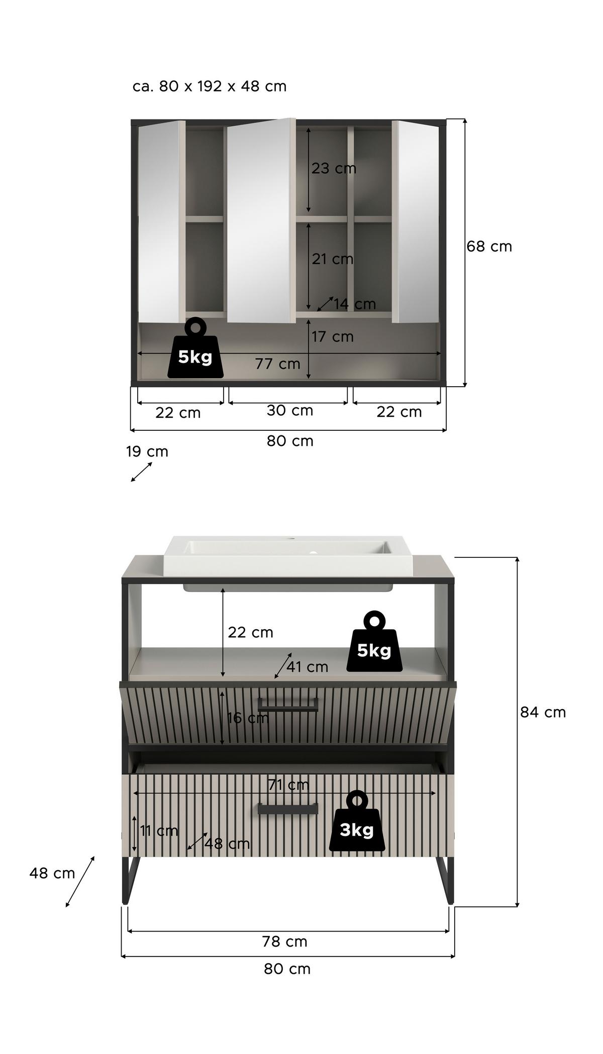 Badezimmer Bagno Schwarz/kaschmir B: 80cm - Kaschmir/Schwarz, MODERN, Holzwerkstoff (80cm) - MID.YOU