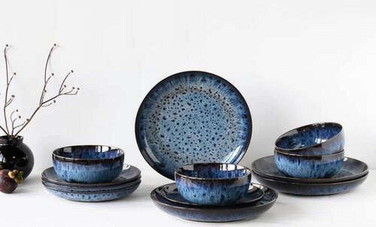 Tafelservice Allround Magic 12tlg. - Blau/Schwarz, Basics, Keramik - Creatable