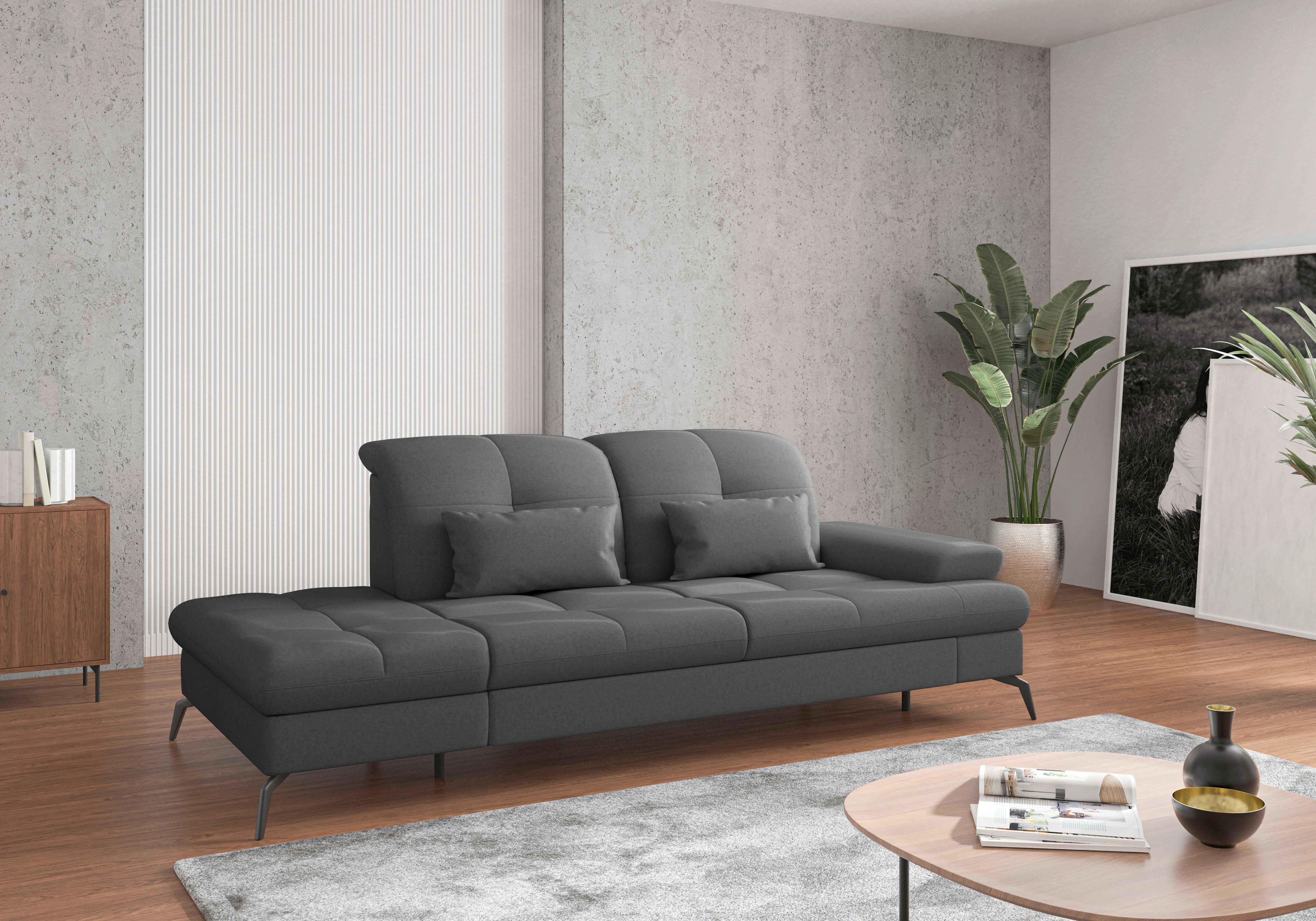 RÉCAMIERE Amica E, Dunkelgrau B: 231 cm - Dunkelgrau/Schwarz, KONVENTIONELL, Textil (231/90/122cm) - Sit & More