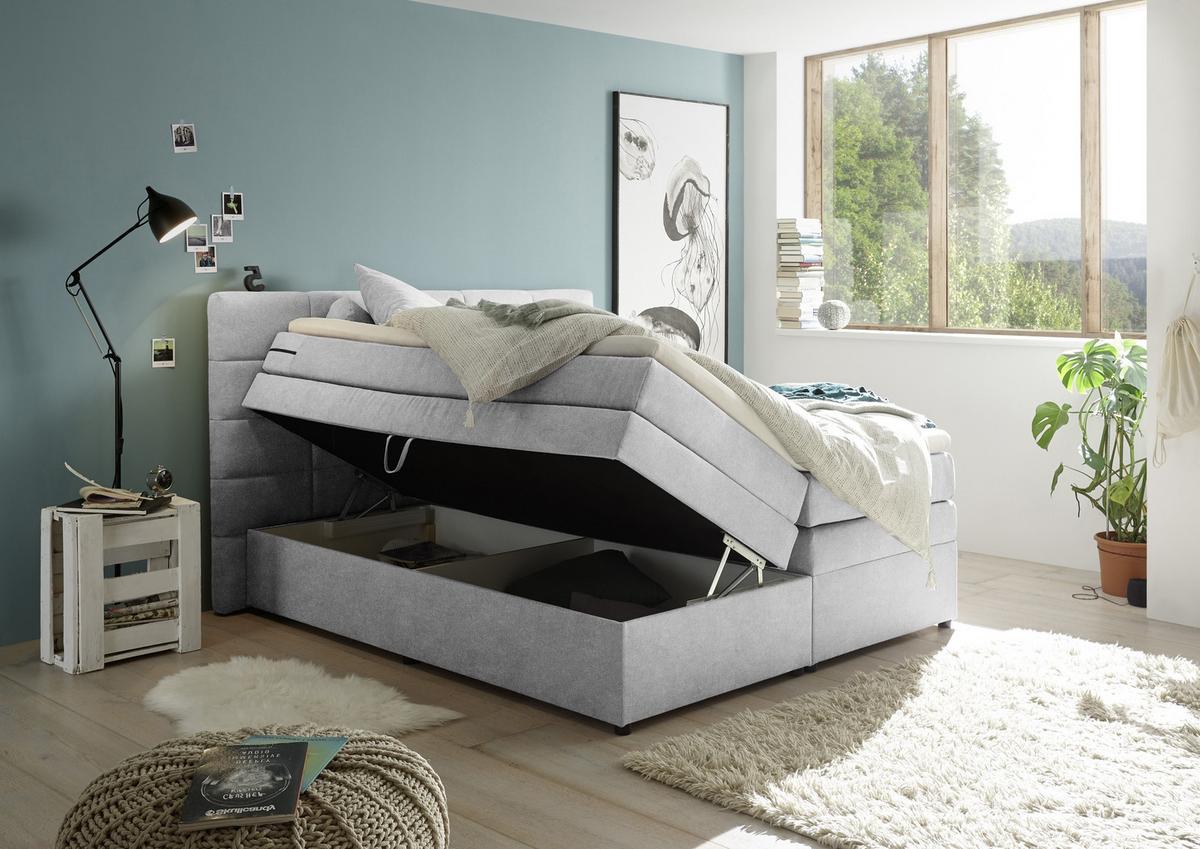 Boxspringbett Mit Topper & Bettkasten 180x200 Tacoma 3 - Silberfarben, KONVENTIONELL, Kunststoff/Textil (180/200cm) - MID.YOU