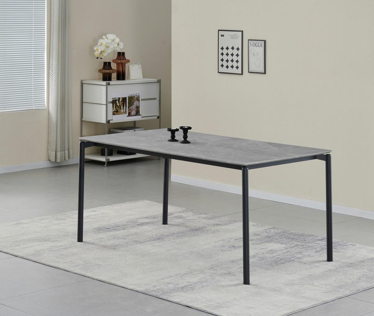 Esstisch Lean Mdf Grau, B: 160 cm - Schwarz/Grau, KONVENTIONELL, Holzwerkstoff/Metall (160/76/90cm) - P & B