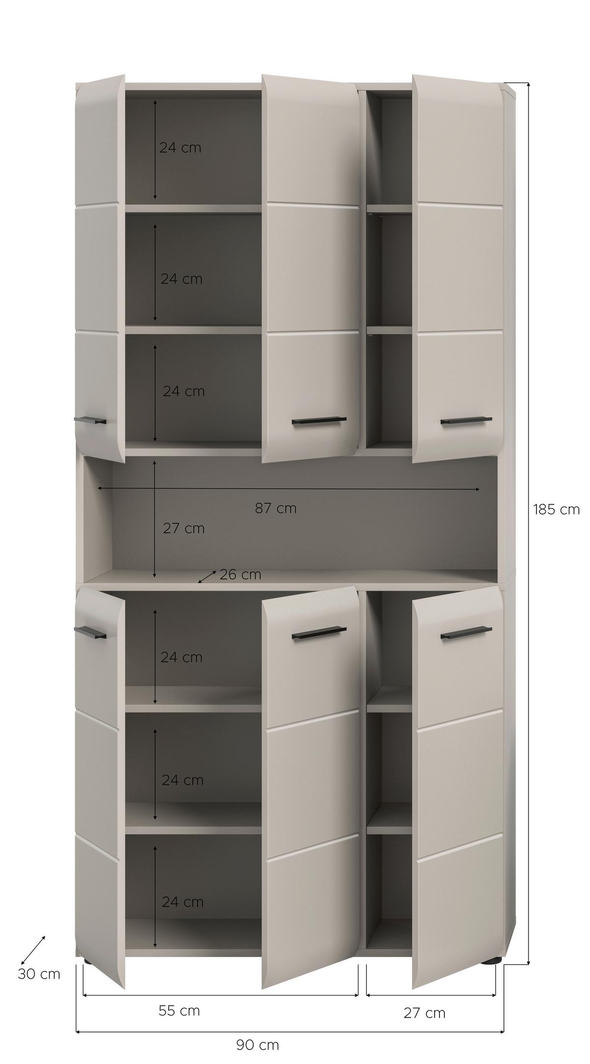 Hochschrank Ice Kaschmir B: 90cm - Kaschmir/Schwarz, Trend, Holzwerkstoff (90/185/30cm) - MID.YOU