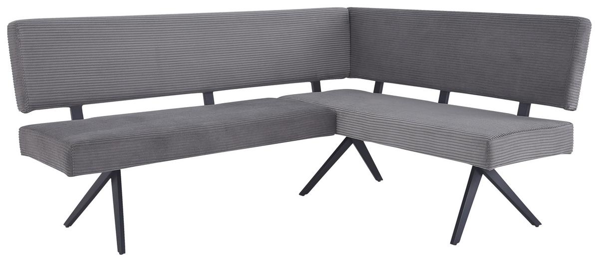 Eckbank Chios Cord Dunkelgrau, S: 190x150 cm - Dunkelgrau/Schwarz, KONVENTIONELL, Textil/Metall (190/150cm) - MID.YOU