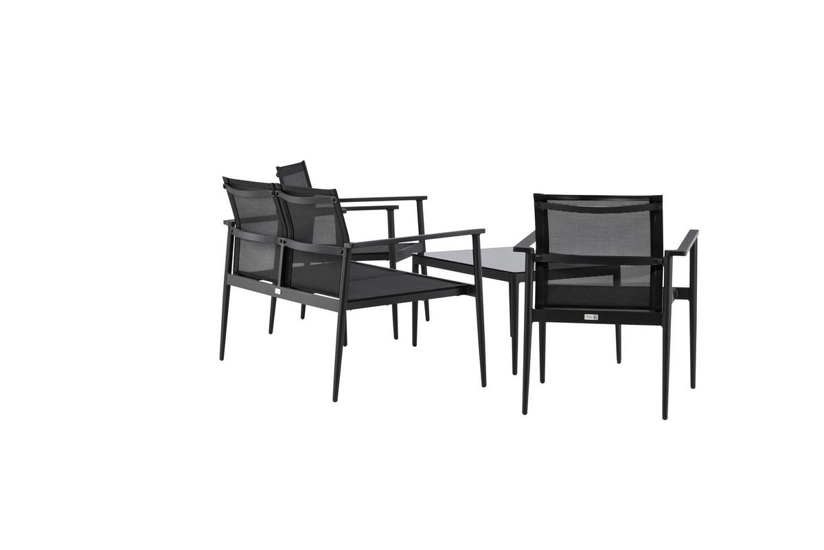 Gartengarnitur 4-Tlg. Break Aluminium/Glas - Schwarz, KONVENTIONELL, Glas/Textil - Gardenson