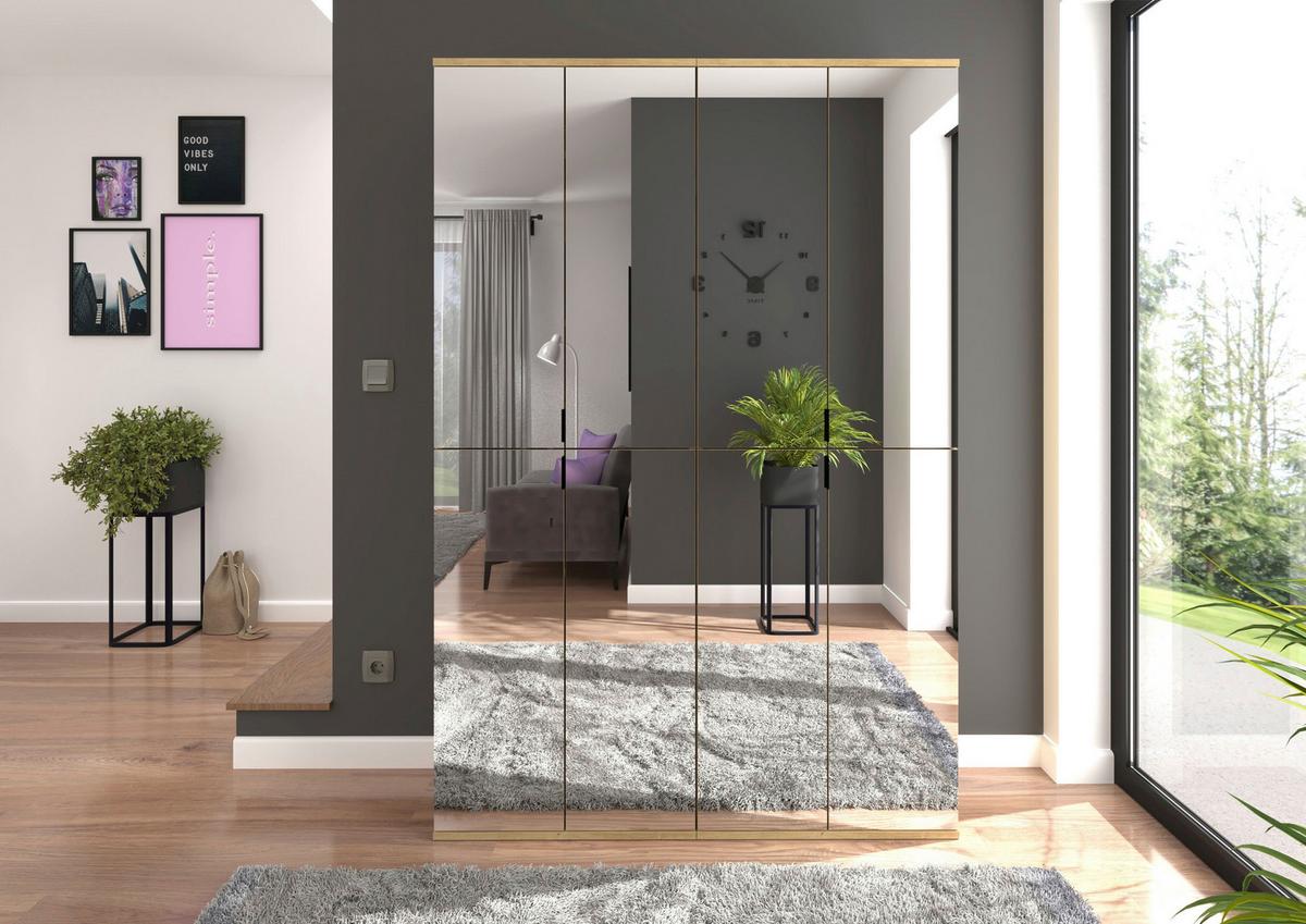 Garderobenschrank Projekt X Eiche//Spiegel B: 122 cm - KONVENTIONELL, Glas/Holzwerkstoff (122/193/34cm) - MID.YOU