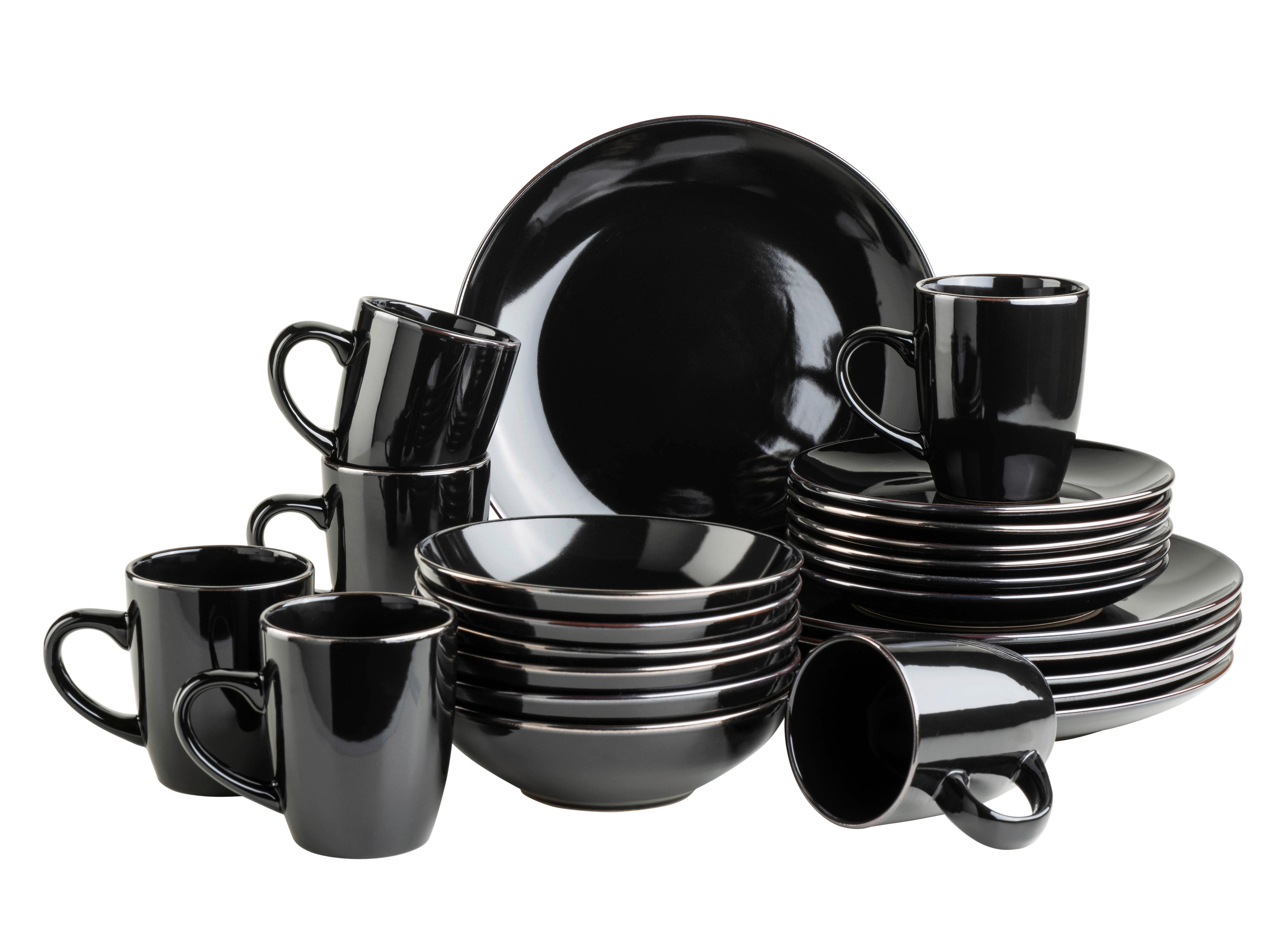 Kombiservice Metallic Rim 6 Personen Schwarz 24-Teilig - Schwarz, Basics, Keramik - Mäser