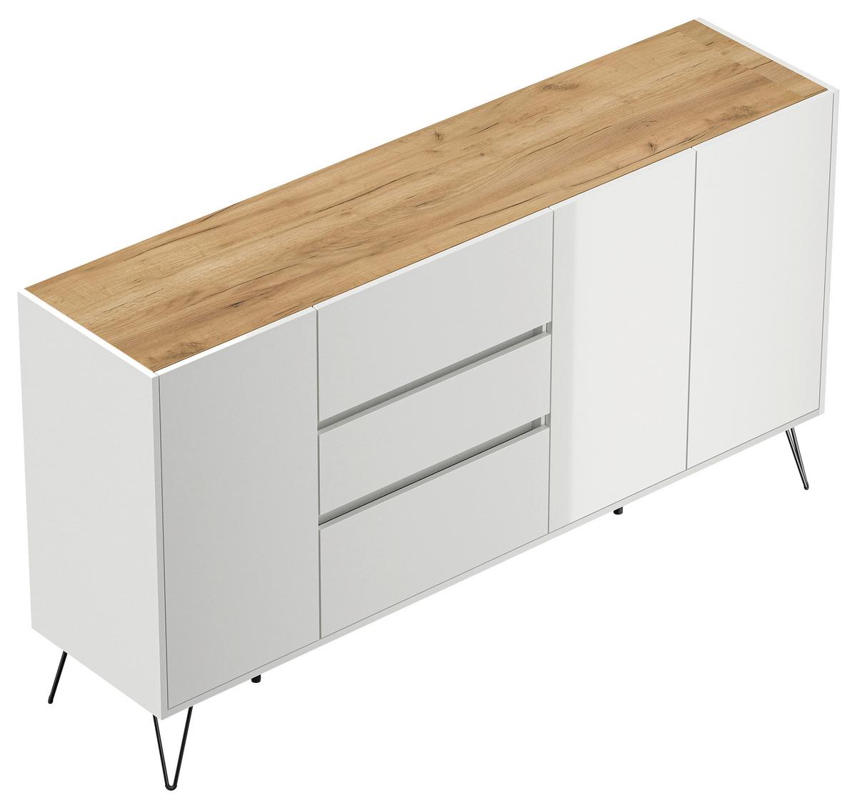 Sideboard Posseik Industrial Eichefarben/weiß B: 177 Cm - Weiß Hochglanz/Eichefarben, Design, Holzwerkstoff (177/93,6/42cm) - P & B