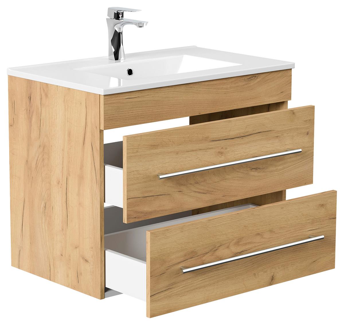 WASCHTISCHKOMBI Artemis,Eichefarben B: 75,5 cm - Eichefarben/Weiß, Basics, Keramik/Holzwerkstoff (75,5cm) - MID.YOU