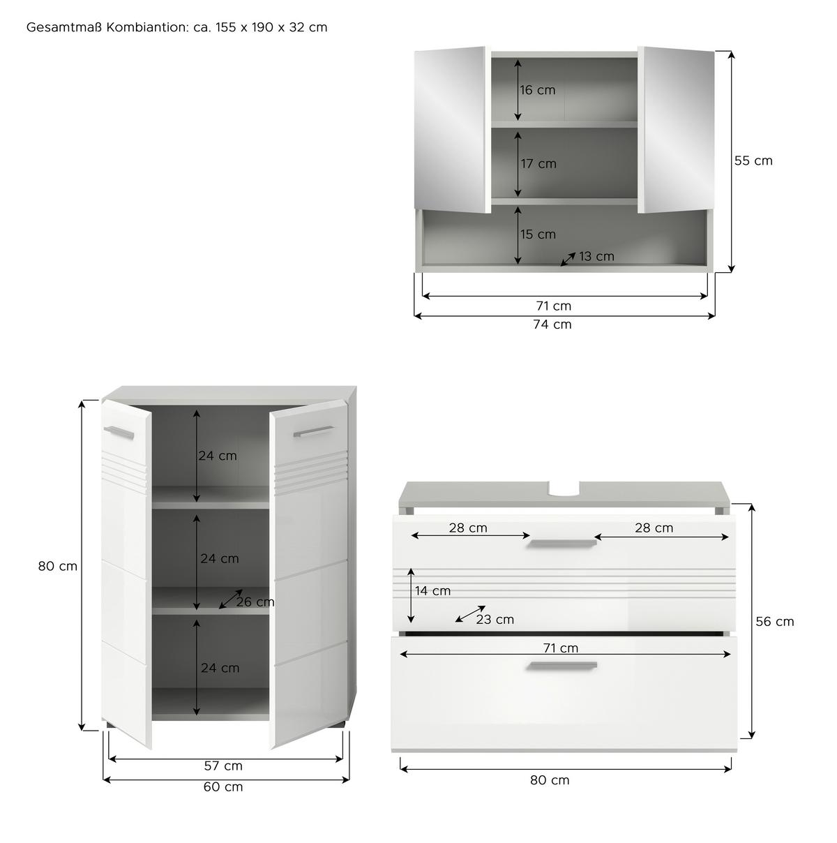 Badezimmer Copa Grau Weiß Hg B: 140 cm - Weiß Hochglanz/Schwarz, MODERN, Holzwerkstoff (140cm) - MID.YOU