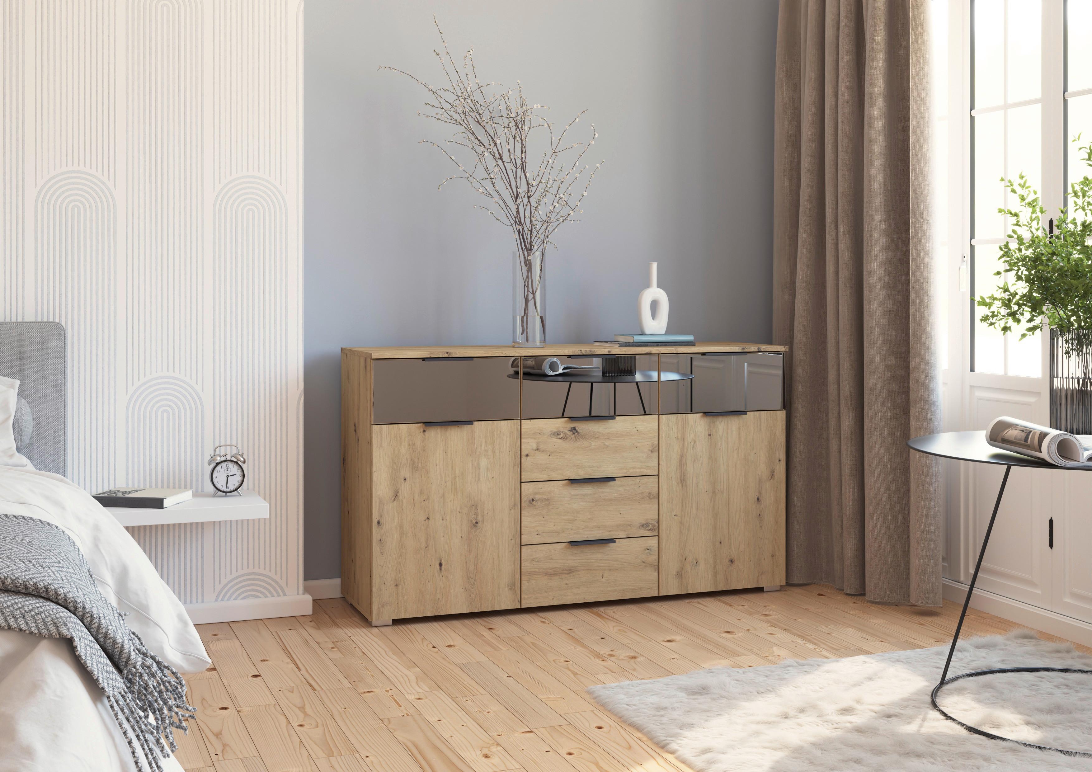 Sideboard Skyla Eiche Artisan Dek. Grauspiegel - Alufarben/Eiche Artisan, MODERN, Glas/Holzwerkstoff (140/81/42cm) - Rauch Möbel