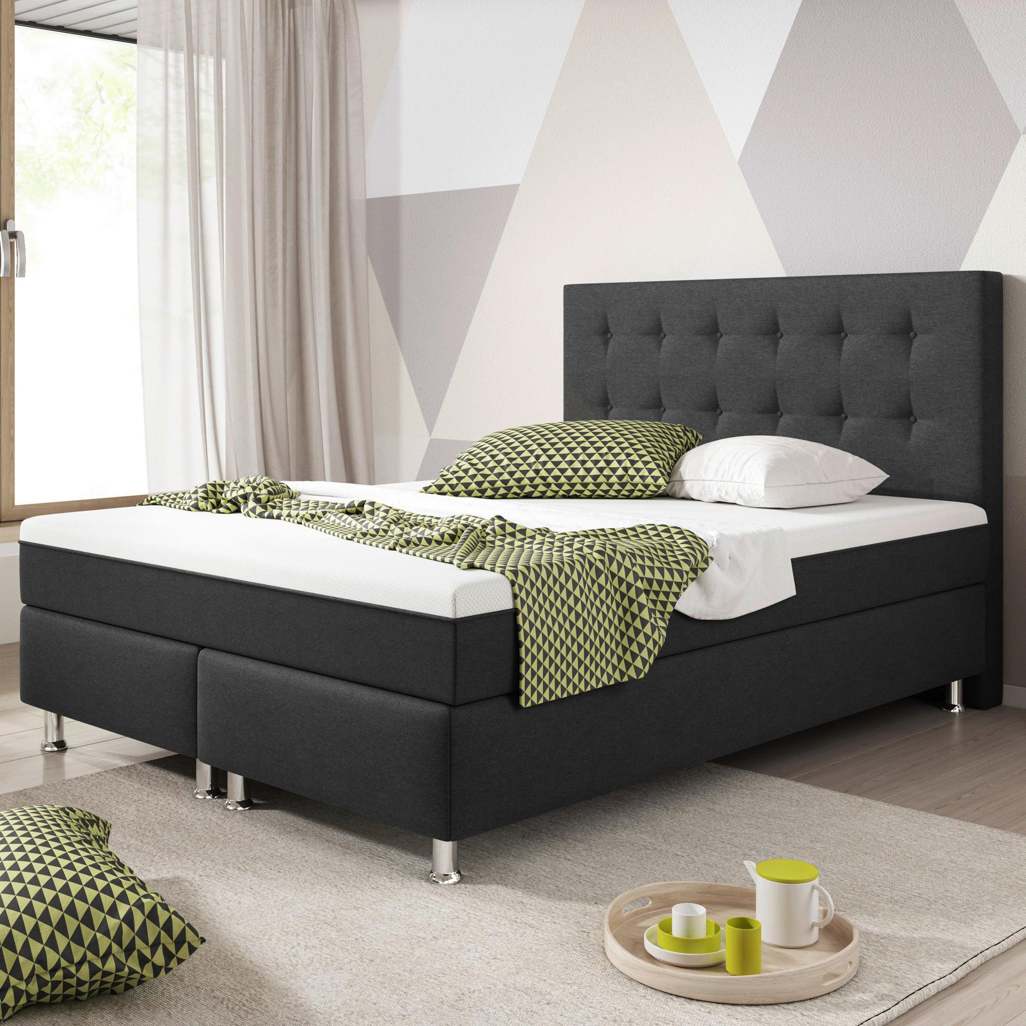 Boxspringbett Köln Plus-F - Anthrazit/Silberfarben, KONVENTIONELL, Textil (140/115/210cm) - MID.YOU