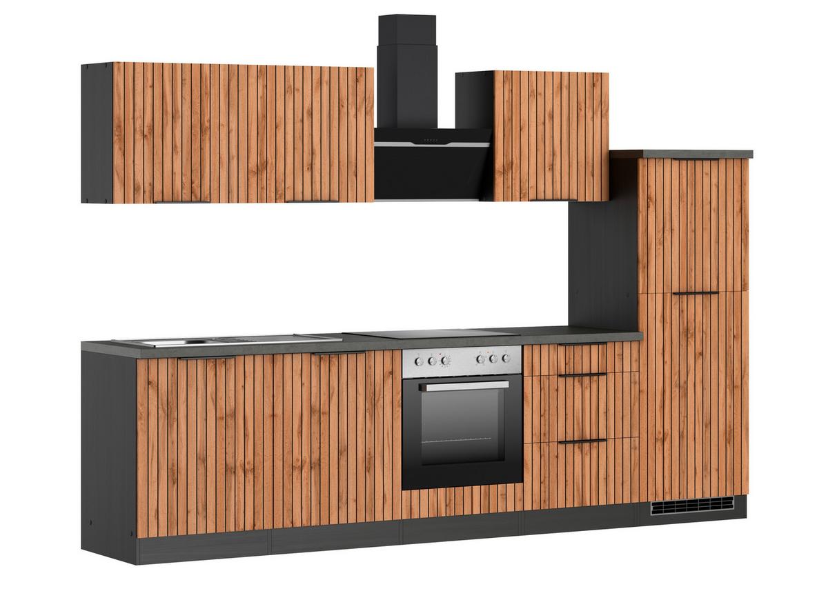 Küchenblock Liverpool Graphit/Eiche Dekor B: 300 cm - Schieferfarben/Eiche Wotan, Basics, Holzwerkstoff (300cm) - Held