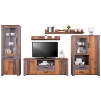 Wohnkombination 5 -teilig. Ontario, Old Style/betonoptik - Eichefarben/Dunkelgrau, Trend, Glas/Holzwerkstoff (352,4/200/41,5cm) - Ondega