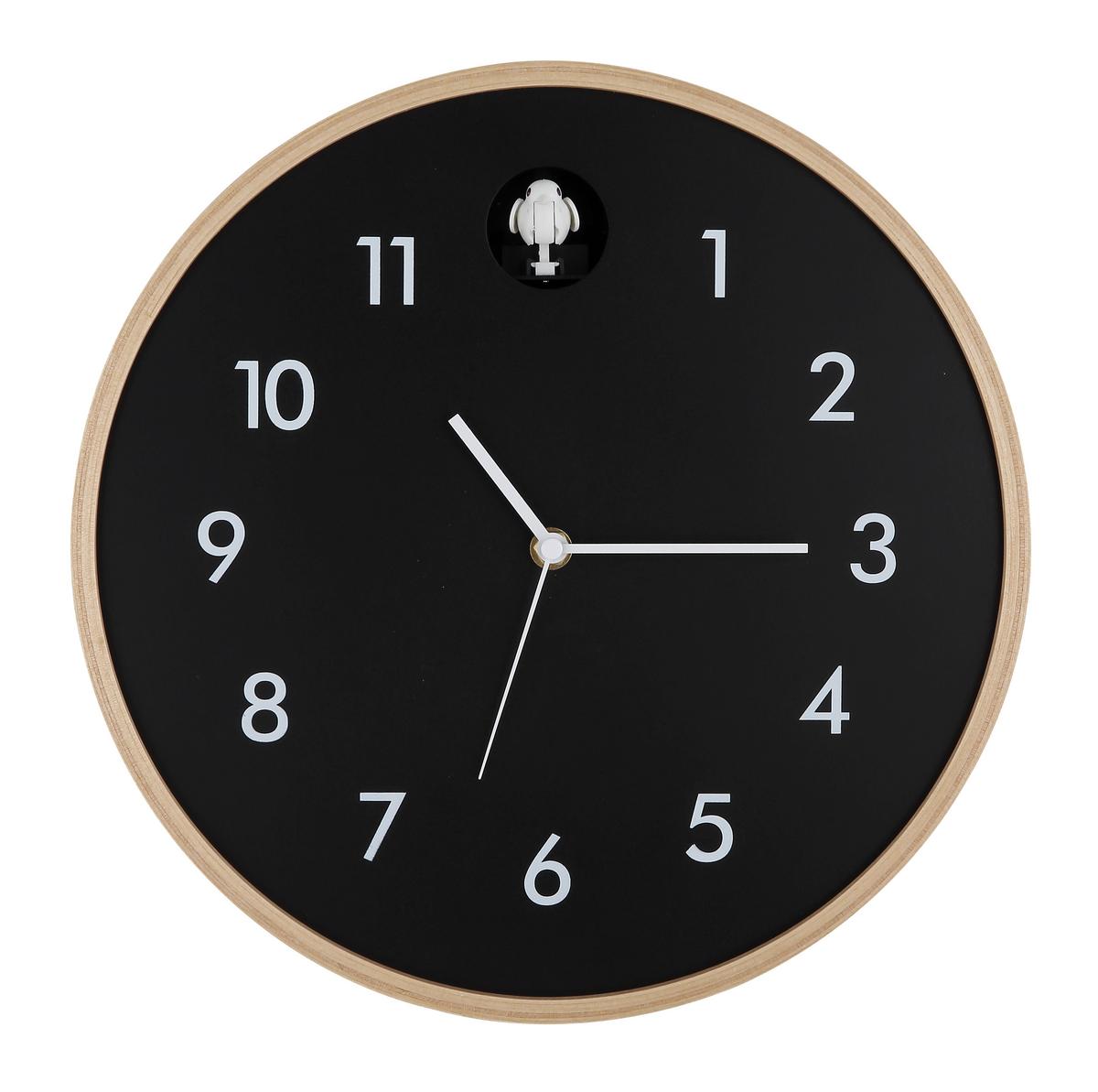 Wanduhr 78284b  Clocky - Schwarz/Naturfarben, Natur, Holz/Holzwerkstoff (31,5cm) - Globo