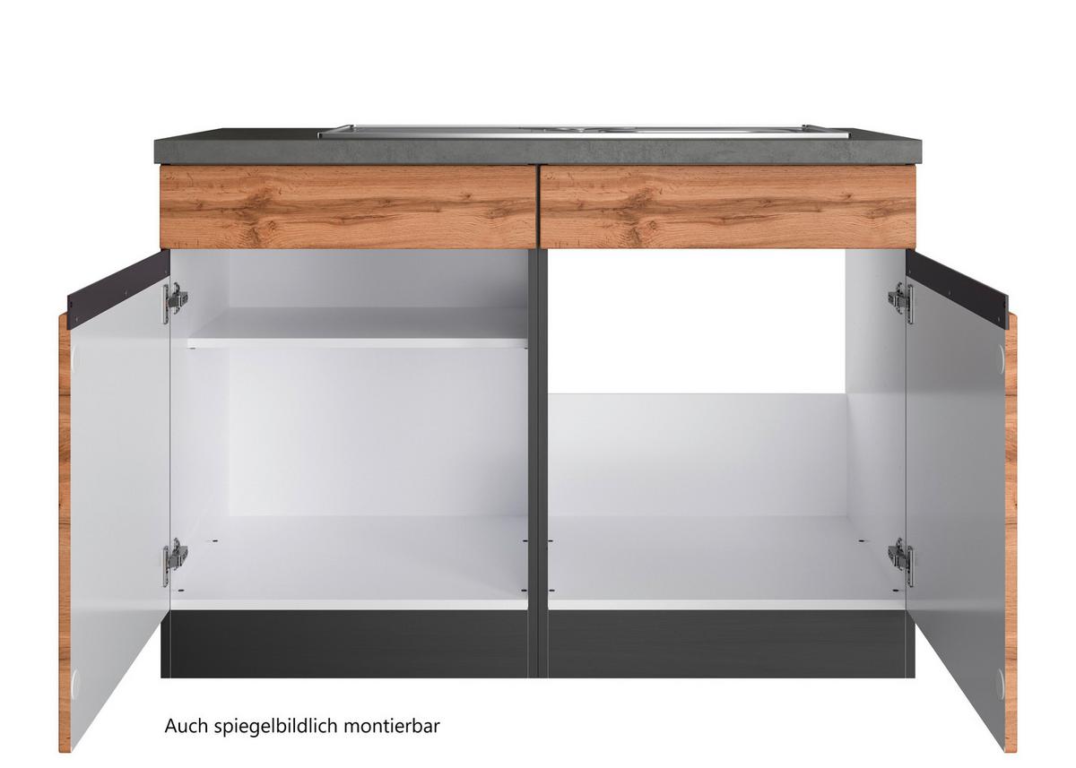 Spülenschrank Mit Spüle Turin B: 120 cm Graphit/Eiche Dekor - Eiche Wotan/Graphitfarben, Design, Holzwerkstoff (120/86/60cm) - Held