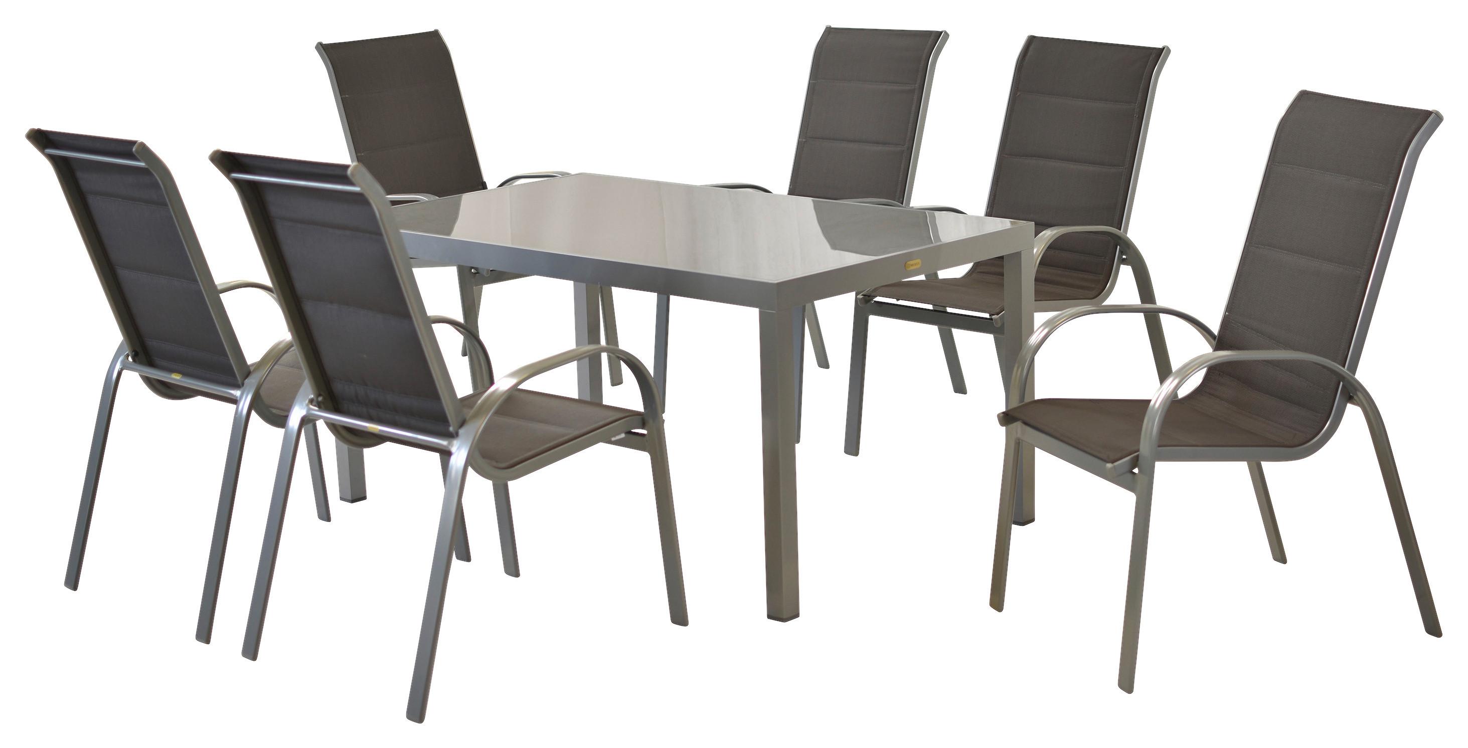 Gartengarnitur 7-Tlg Di Lusso aus Aluminium - Anthrazit/Silberfarben, MODERN, Textil/Metall - Gardenson
