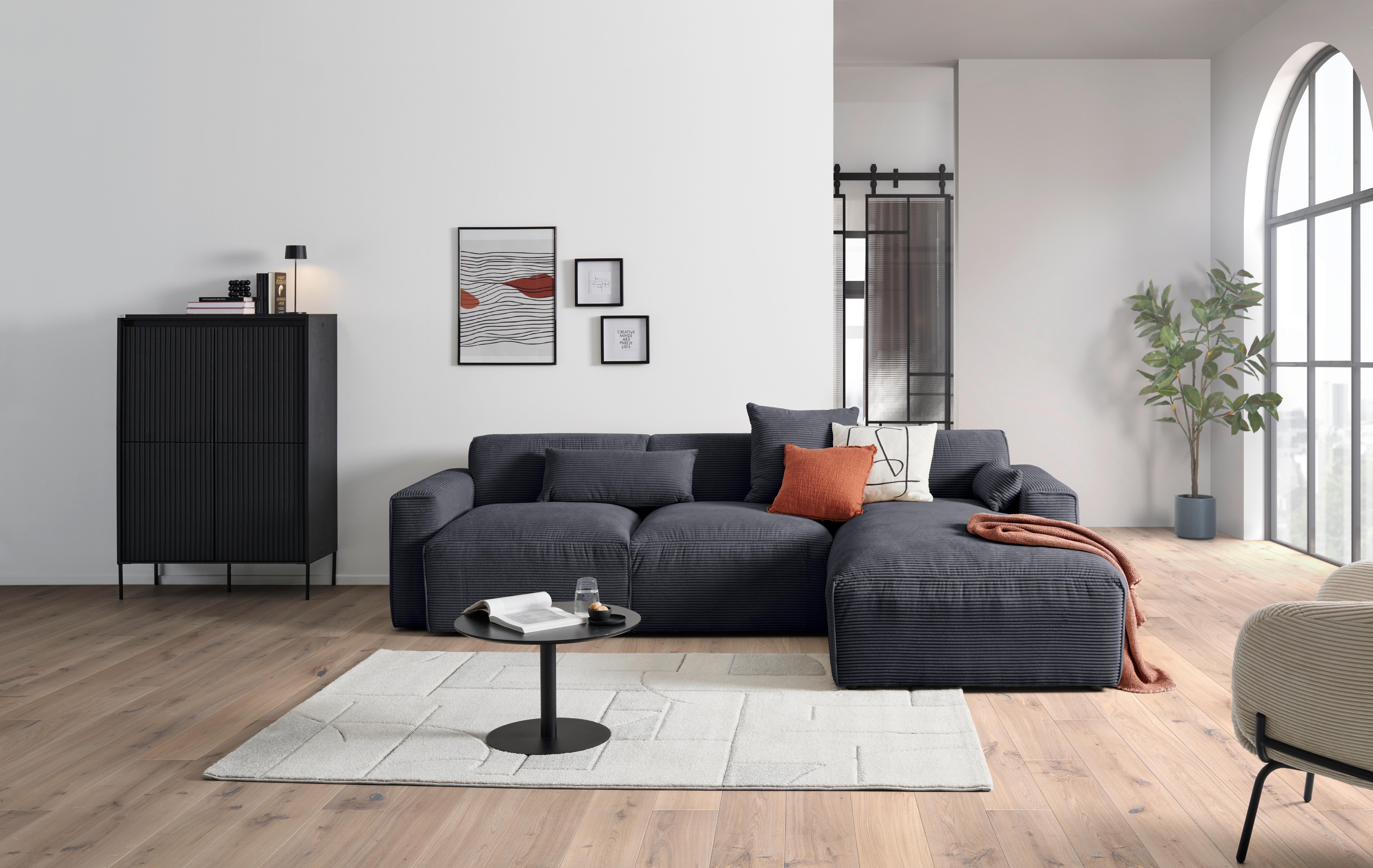 Ecksofa mit Zierkissen Pearl Graphitfarben 303x193 cm - Schwarz/Graphitfarben, Design, Textil (303/196cm) - Livetastic