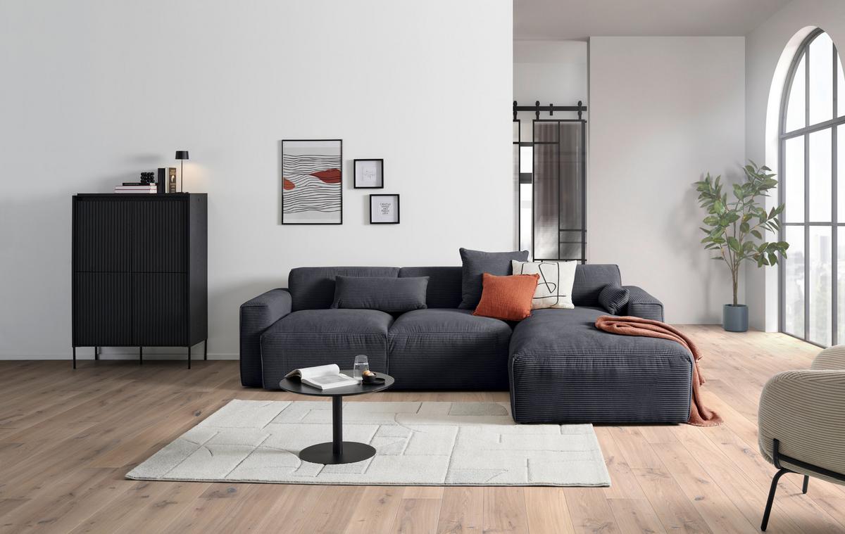 Ecksofa mit Zierkissen Pearl Graphitfarben 303x193 cm - Schwarz/Graphitfarben, Design, Textil (303/196cm) - Livetastic