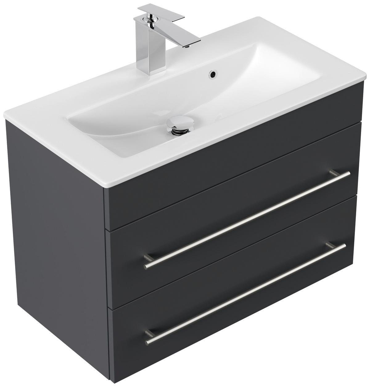 Waschtischkombi Portus Graphitfarben B: 70,4cm - Graphitfarben/Weiß, MODERN, Keramik/Holzwerkstoff (70,4cm) - MID.YOU