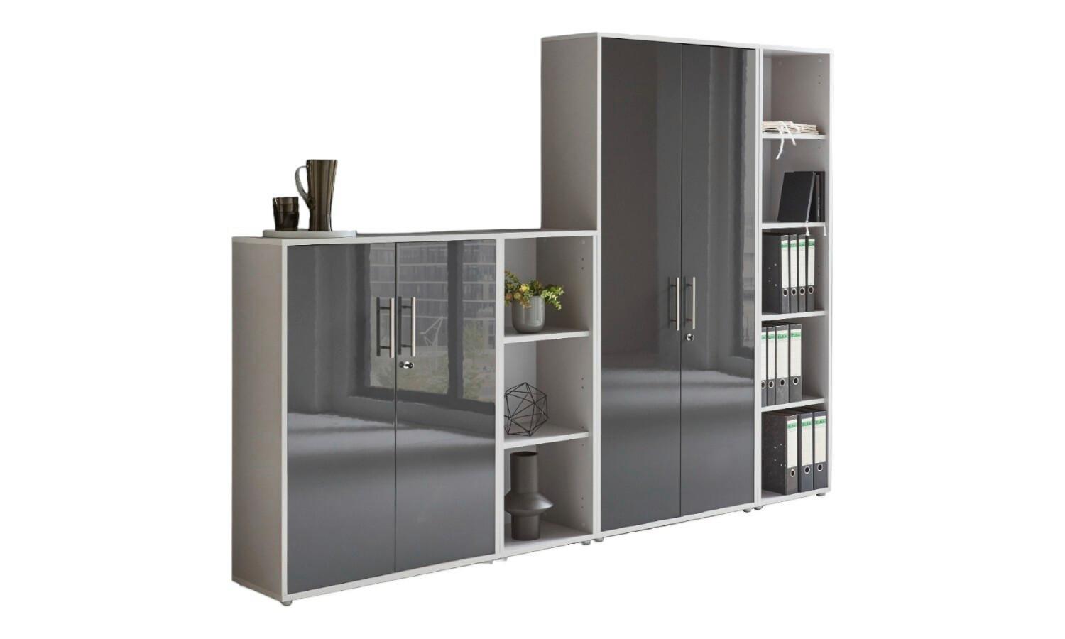 Office Edition B: 257 cm Grau/Anthrazit - Anthrazit Hochglanz/Grau, MODERN, Holzwerkstoff (257/186/33cm) - MID.YOU