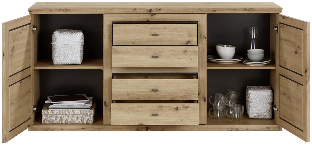 ŠIROKÁ KOMODA HARVEY - barvy dubu/antracitová, Lifestyle, kov/kompozitní dřevo (160/89,5/43cm)