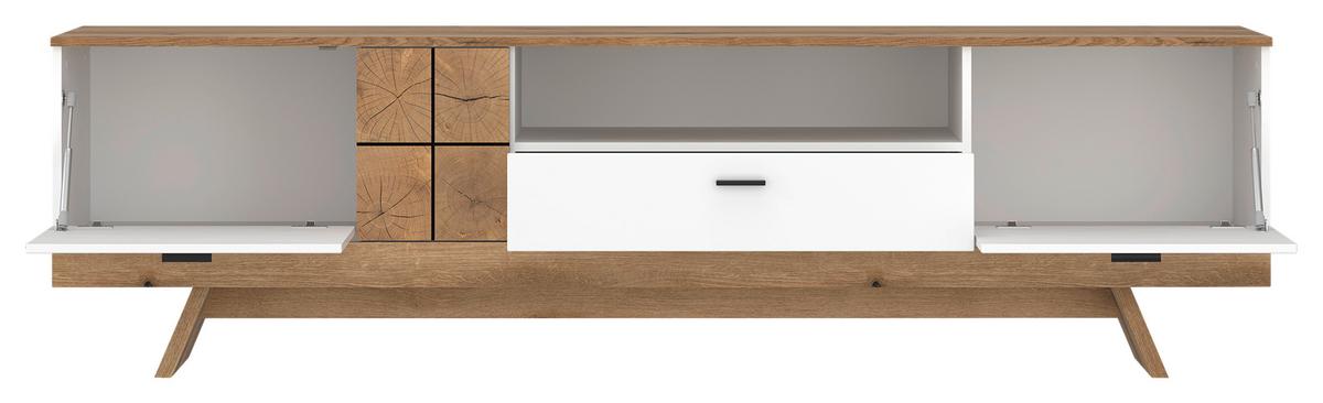 Tv-element Oreta B: 216 Cm Weiß Hochglanz/eichefarben - Eichefarben/Weiß Hochglanz, MODERN, Holzwerkstoff (216/61,7/45cm)