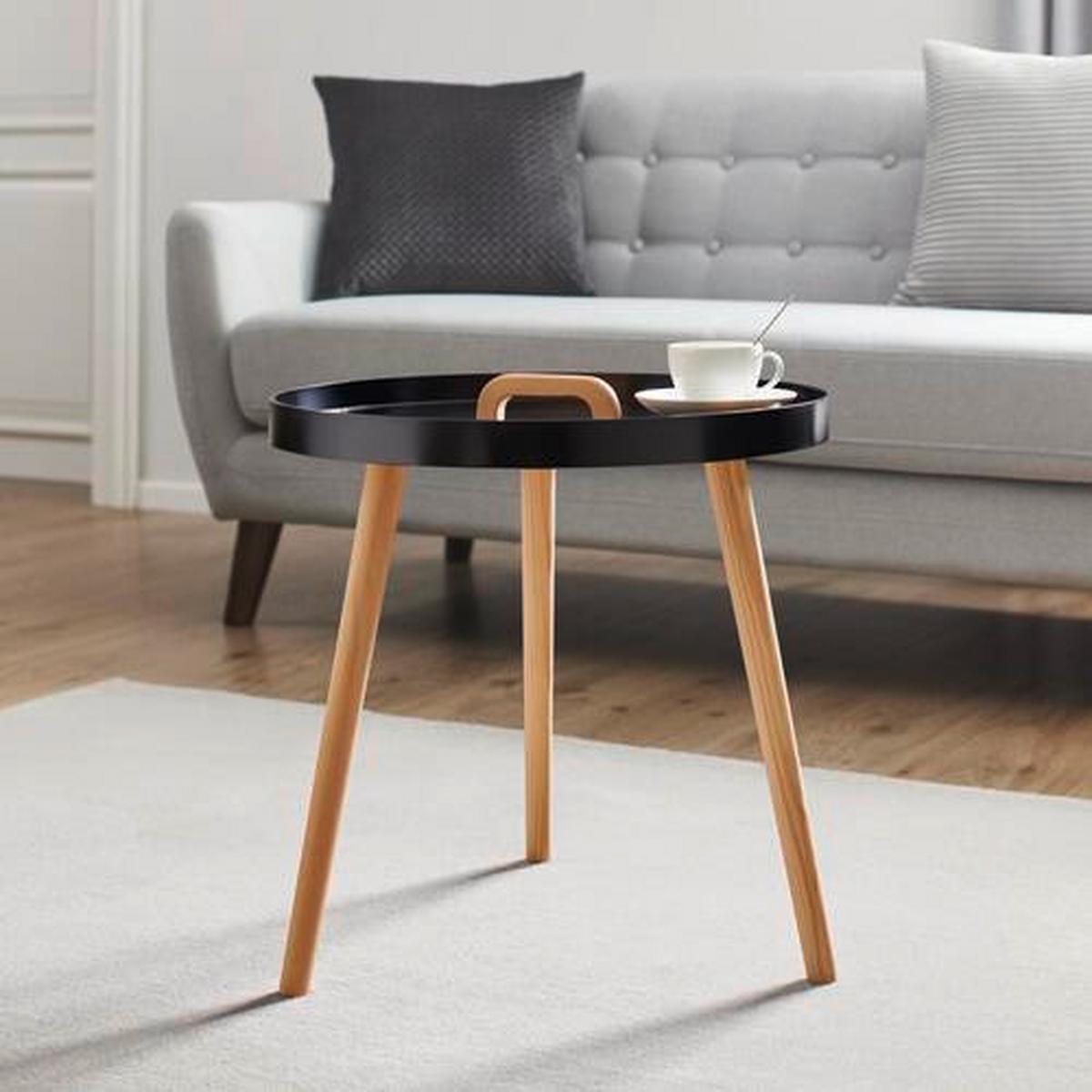 Přístavní stolek LIA - černá/barvy pinie, Moderní, dřevo (49,5/49,5/49,5cm) - Modern Living
