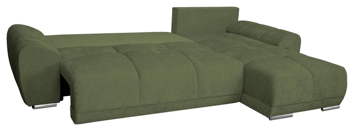 ECKSCHLAFSOFA Ramon, Dunkelgrün S: 296x182cm - Chromfarben/Dunkelgrün, Trend, Textil (296/182cm)