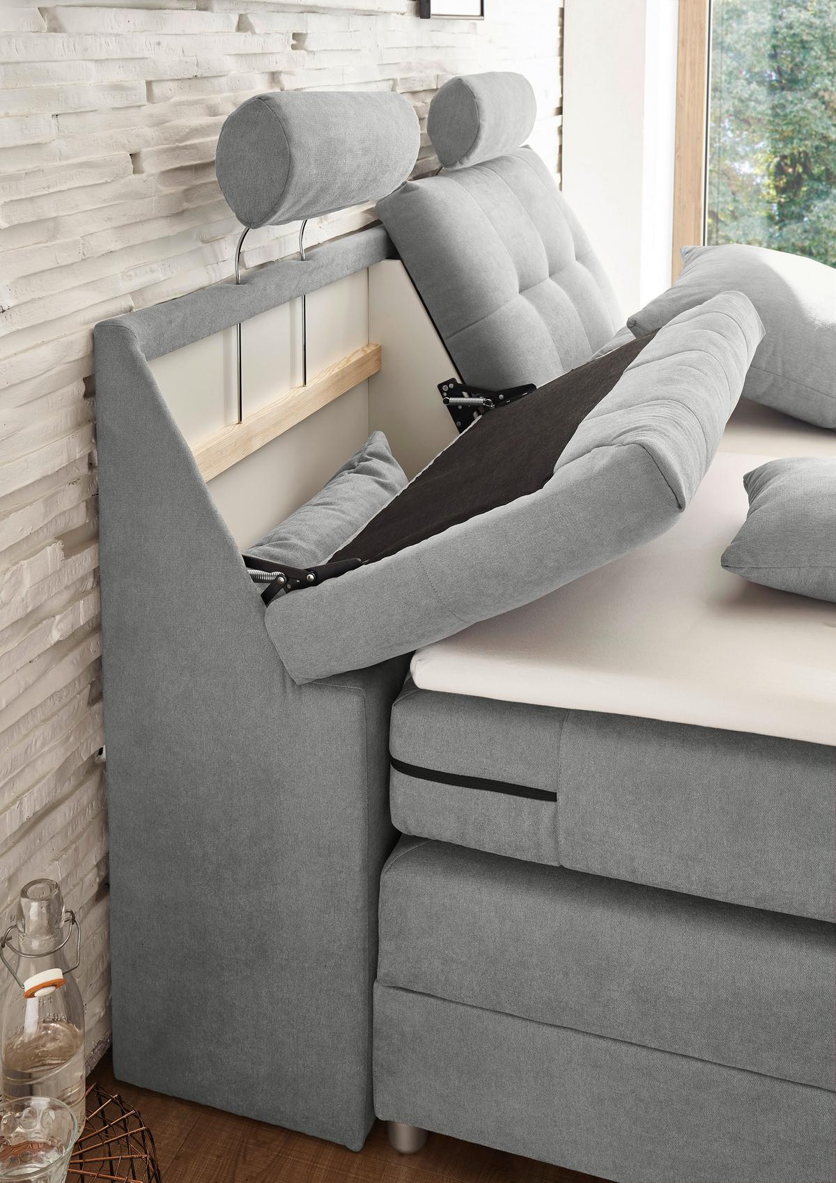 Boxspringbett Mit Topper Elektrisch 180x200 Cm Palermo - Silberfarben/Hellgrau, MODERN, Holzwerkstoff/Textil (180/200cm) - MID.YOU
