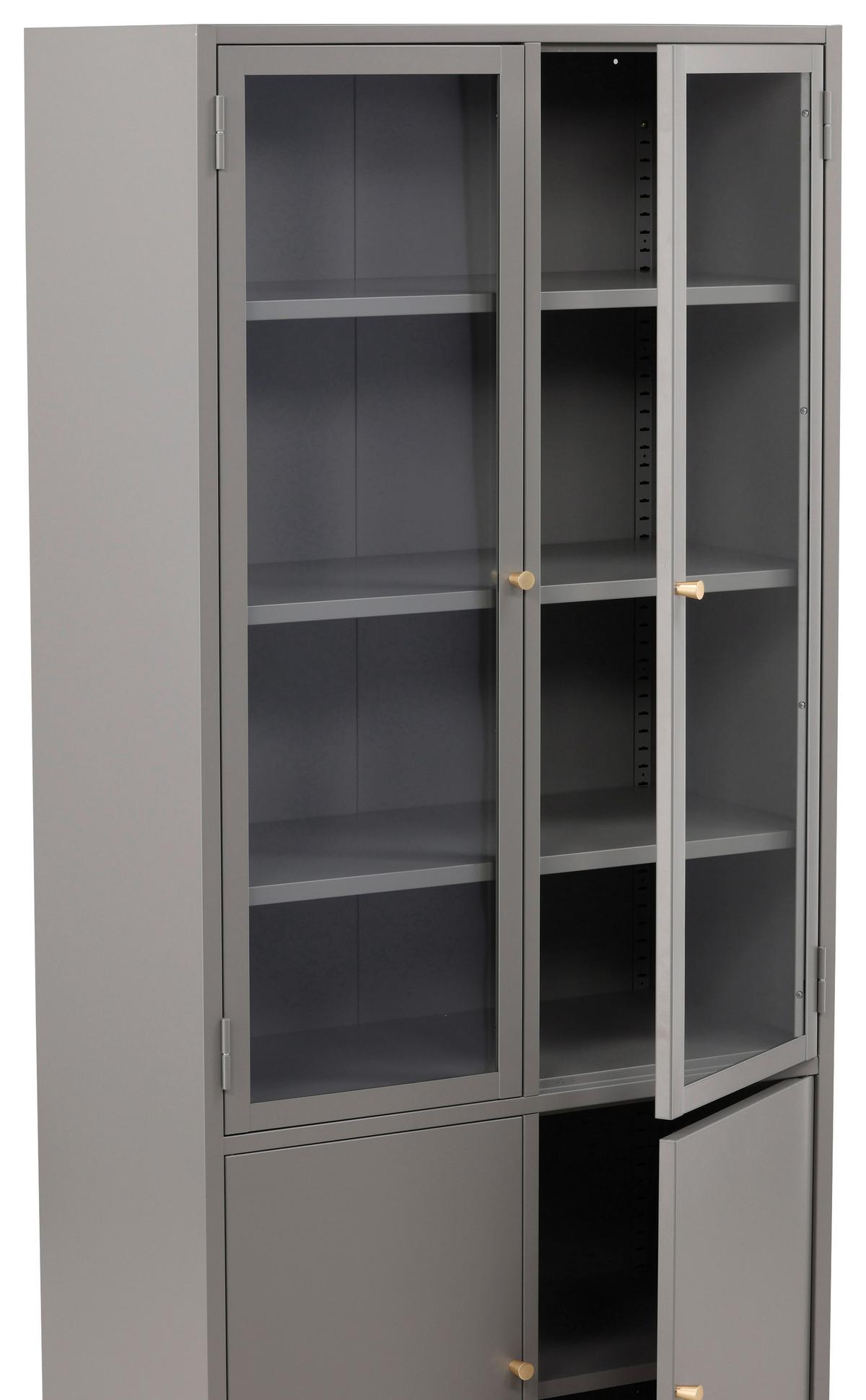 Vitrine Bakal - Hellgrau, Design, Glas/Metall (80/190/41cm) - Livetastic