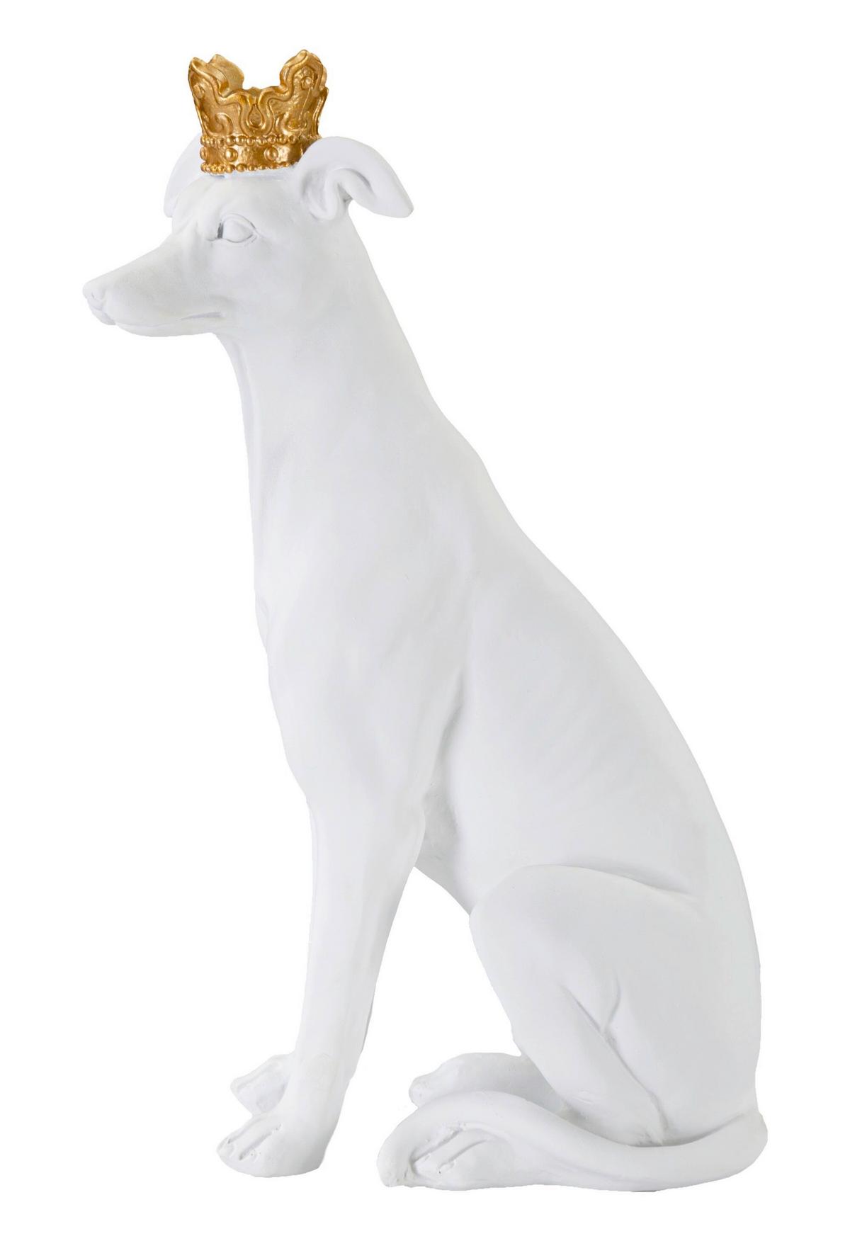Skulptur Dog White Weiß, Goldfarbe, B: 20 cm - Goldfarben/Weiß, Basics, Kunststoff (20/33/12.5cm)