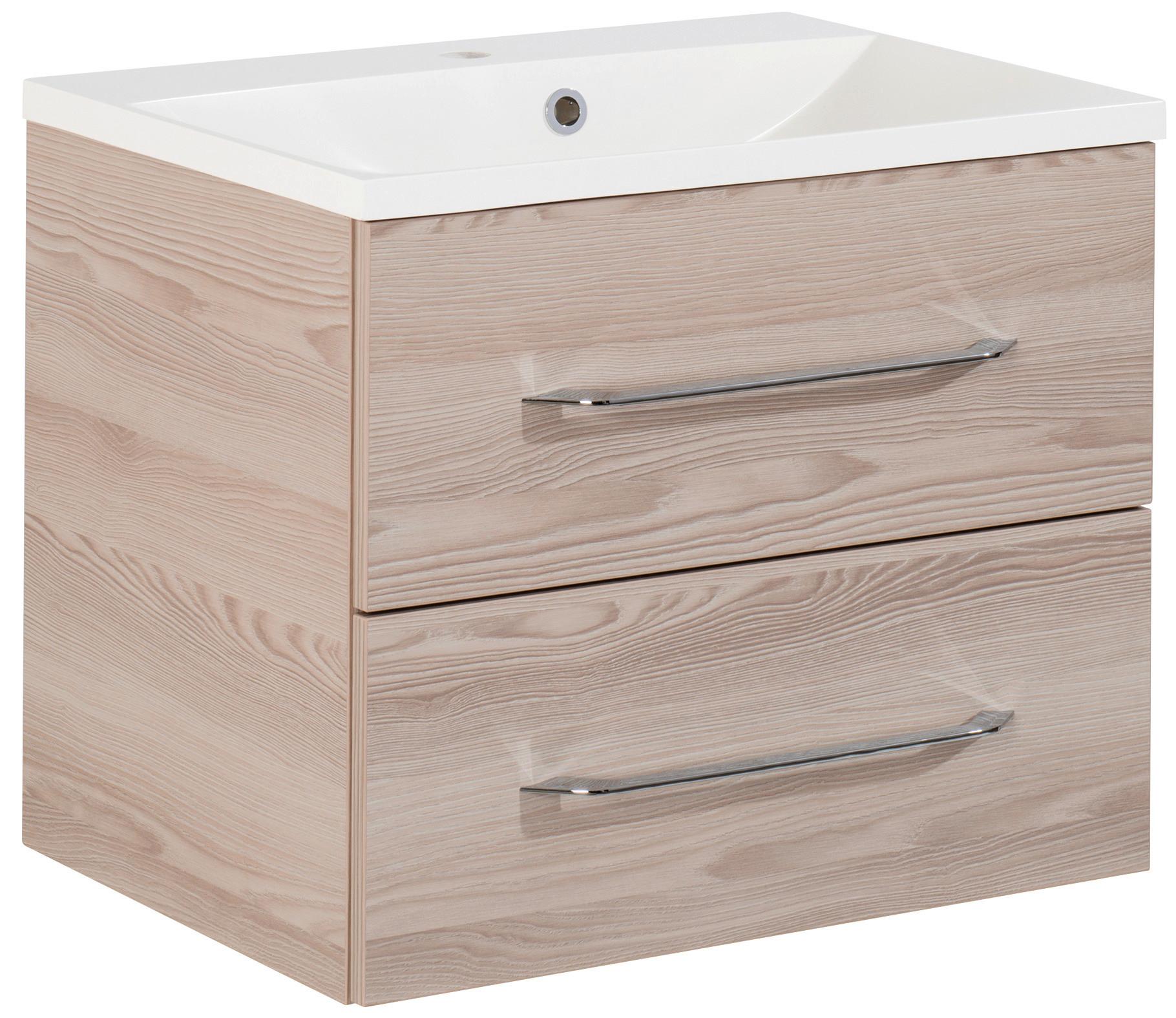 Waschbecken mit Unterschrank Clever B: 60 cm Eschefarben - Eschefarben/Weiß, MODERN, Holzwerkstoff/Kunststoff (60cm) - MID.YOU