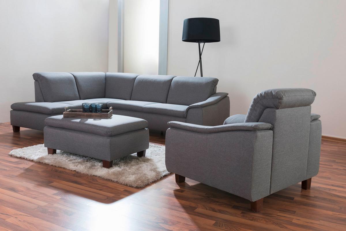 Ecksofa Aaron Hellgrau Flachgewebe - Nussbaumfarben/Hellgrau, Design, Textil (247/82/187cm) - Max Winzer