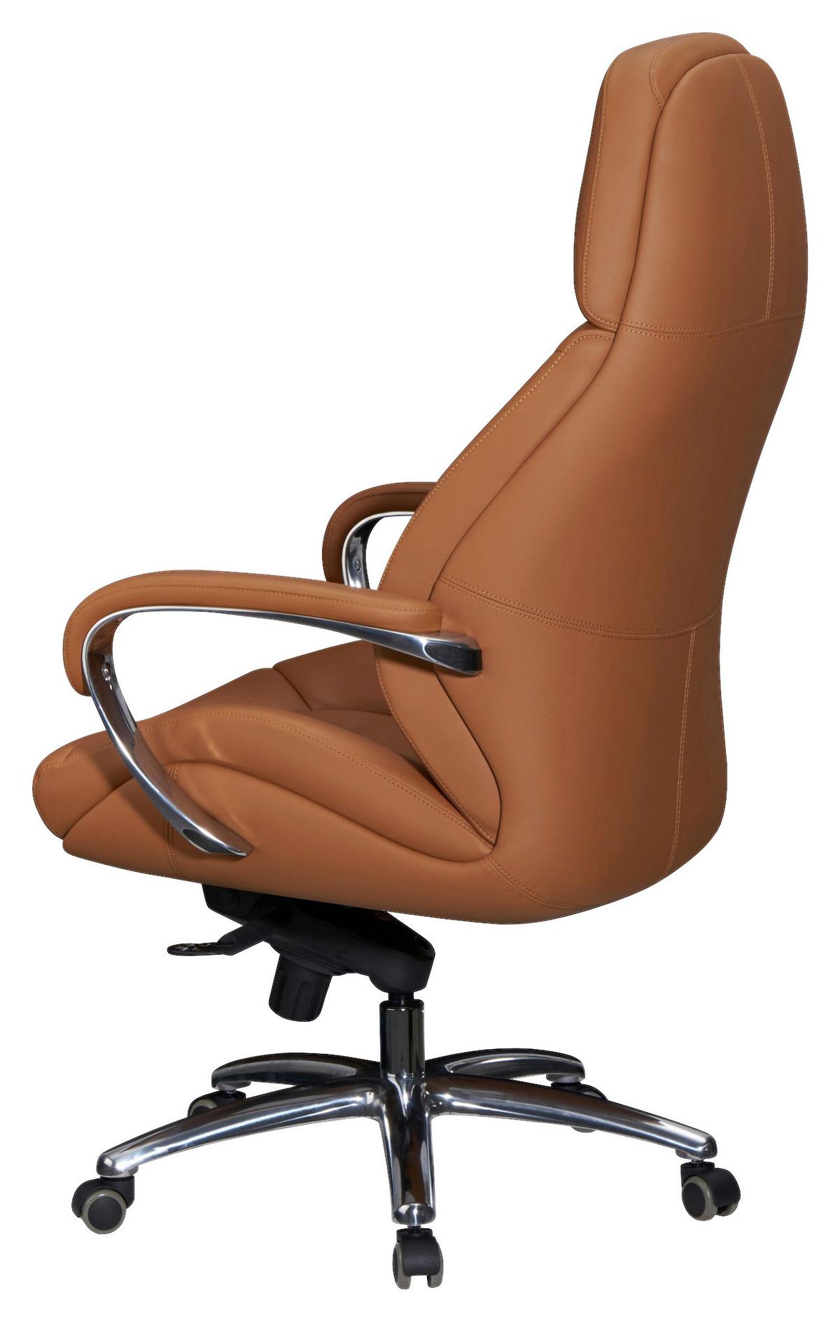 Chefsessel Amstyle Mit Armstützen Hellbraun Leder - Hellbraun/Alufarben, MODERN, Leder/Kunststoff (67/140/67cm) - MID.YOU