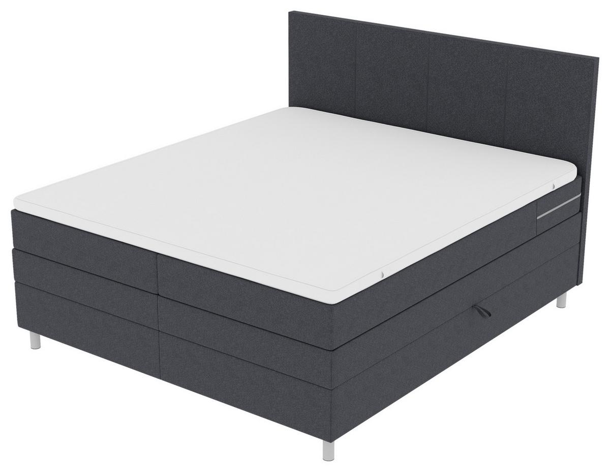 Boxspringbett Messina - Chromfarben/Anthrazit, KONVENTIONELL, Textil (160/200cm)