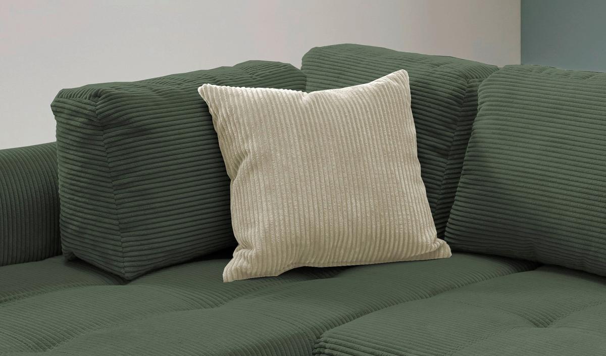 Ecksofa mit Schlaffunktion Flora Grün Cord - Beige/Schwarz, Design, Textil (190/250cm) - MID.YOU