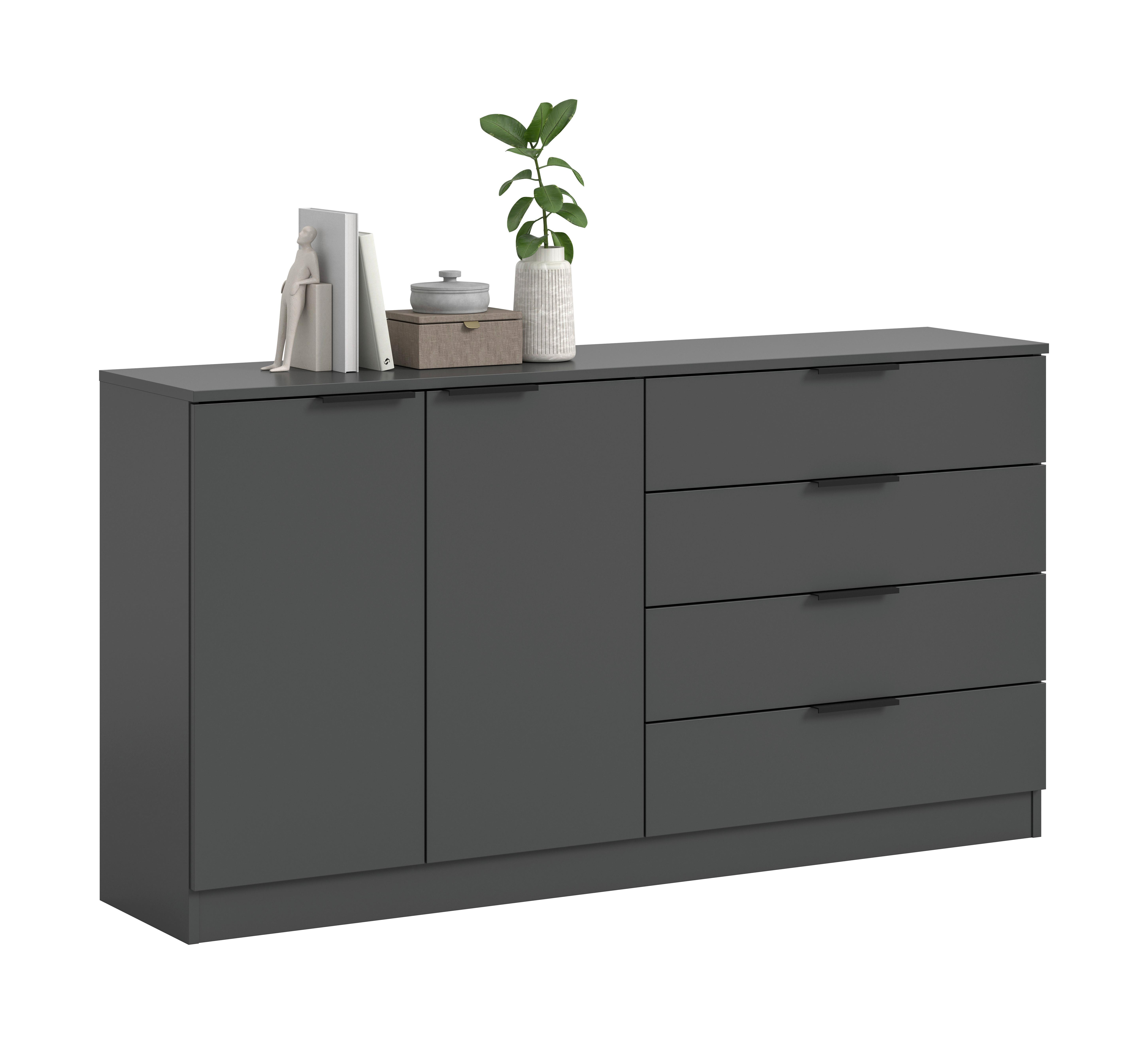 Kommode Kopenhagen Anthrazit, B: 148 Cm - Anthrazit/Schwarz, Design, Holzwerkstoff (148/80/35cm) - Livetastic
