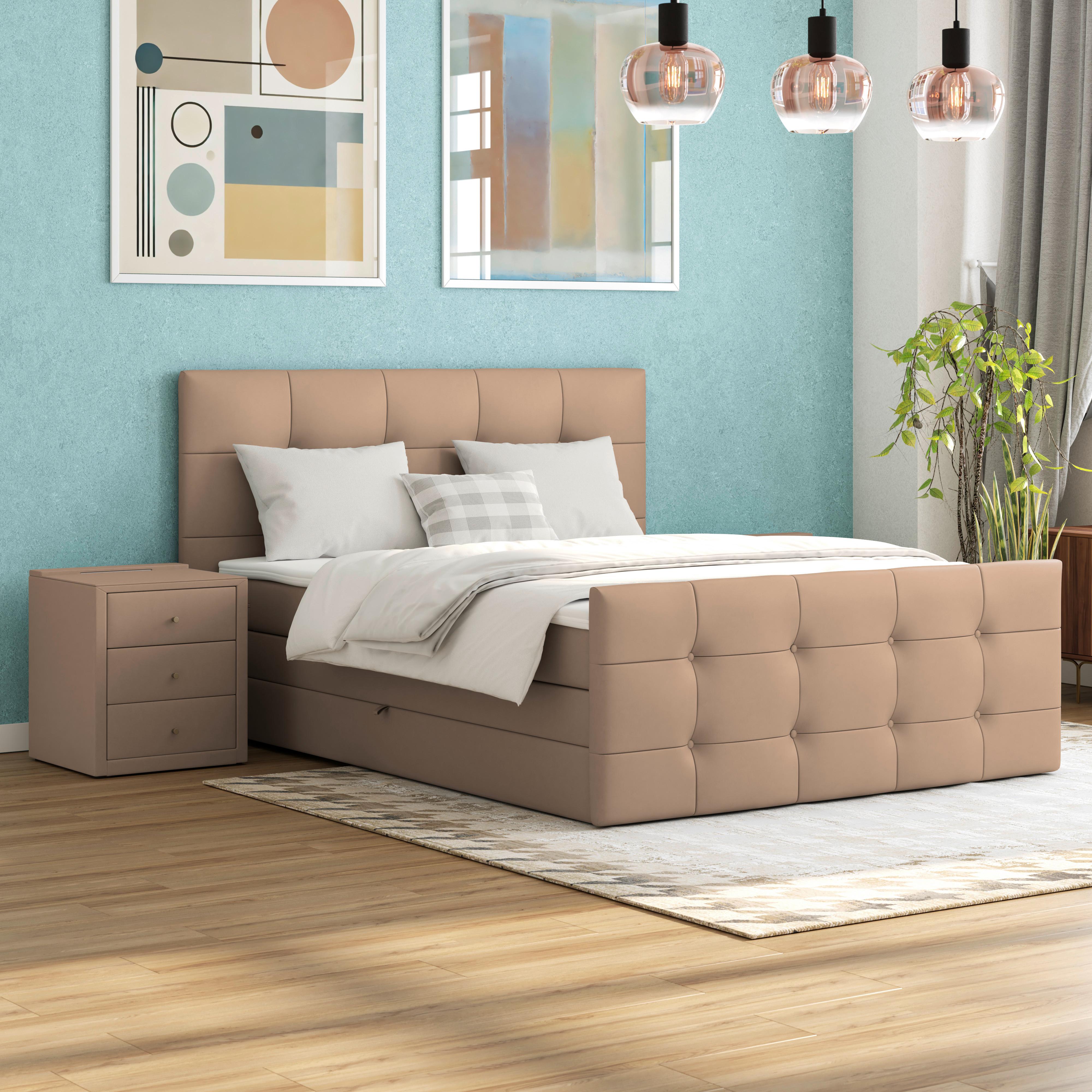 Boxspringbett Josie 160 - Beige/Schwarz, MODERN, Holz/Holzwerkstoff (160/200cm)