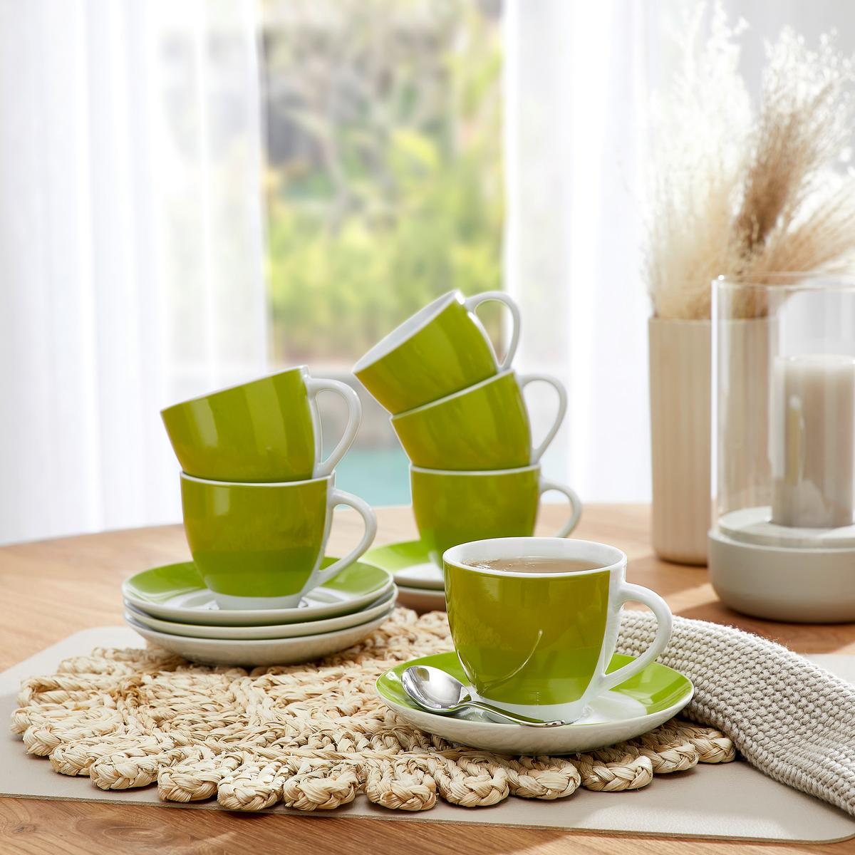 Tassenset Grün Weiß 6-Teilig B: 10,5 Cm - Weiß/Grün, Basics, Keramik (10,5/7,3/8cm) - Van Well