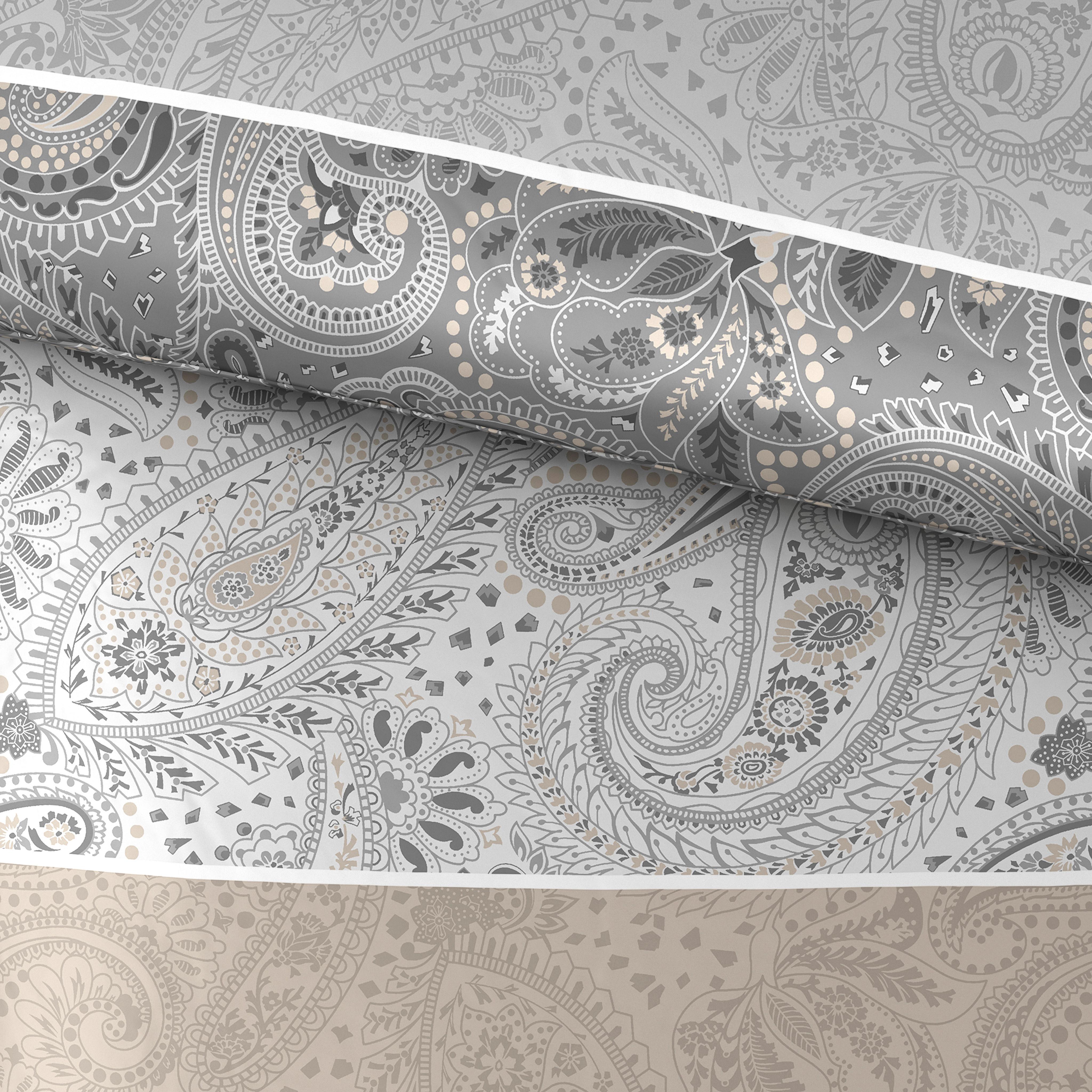 Bettwäsche 140x200 cm Linda Satin, Anthrazit - Taupe/Silberfarben, ROMANTIK / LANDHAUS, Textil - James Wood