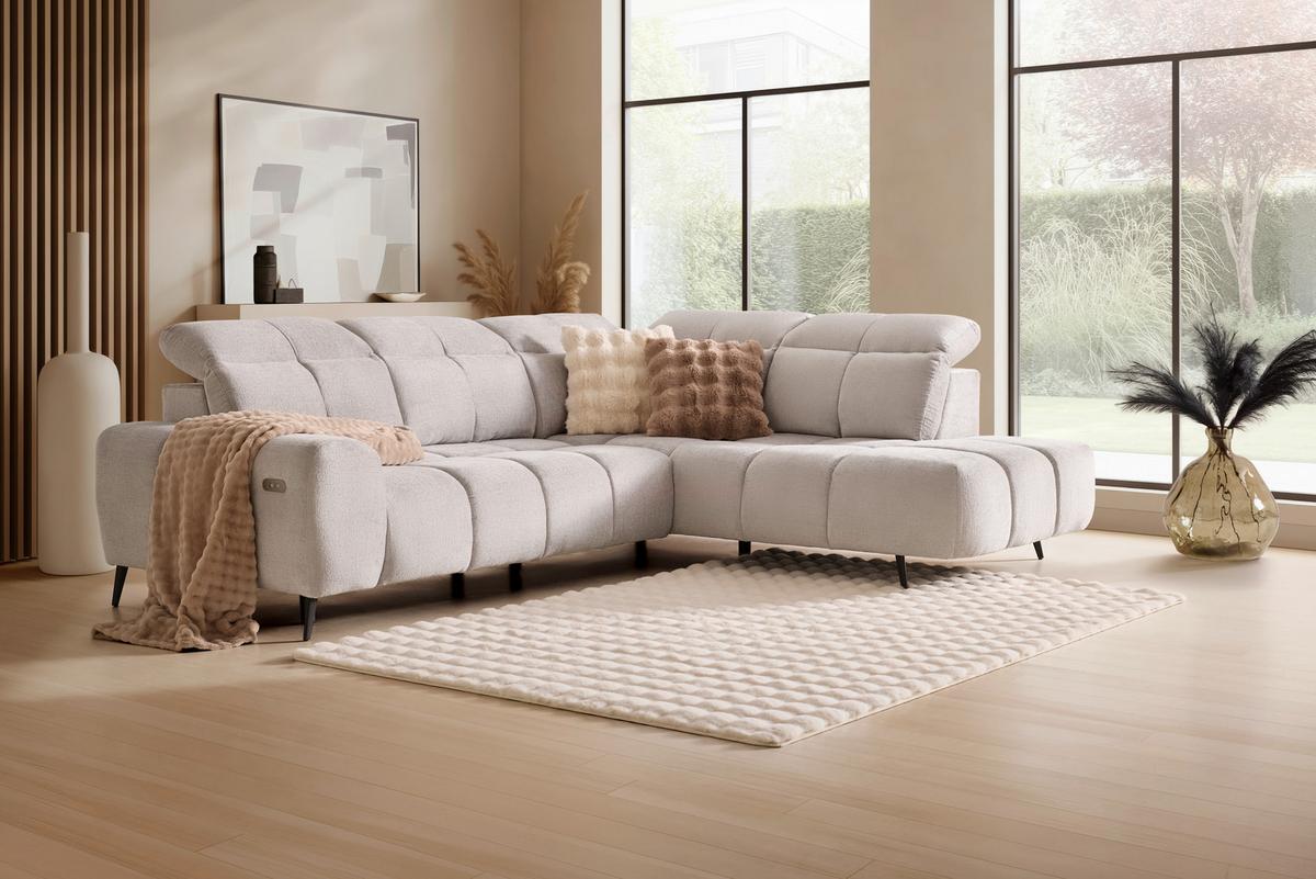 Elektrická sedačka SILVIO, pravá, světle šedá - černá/světle šedá, Moderní, kov/textil (275/225cm) - Mömax