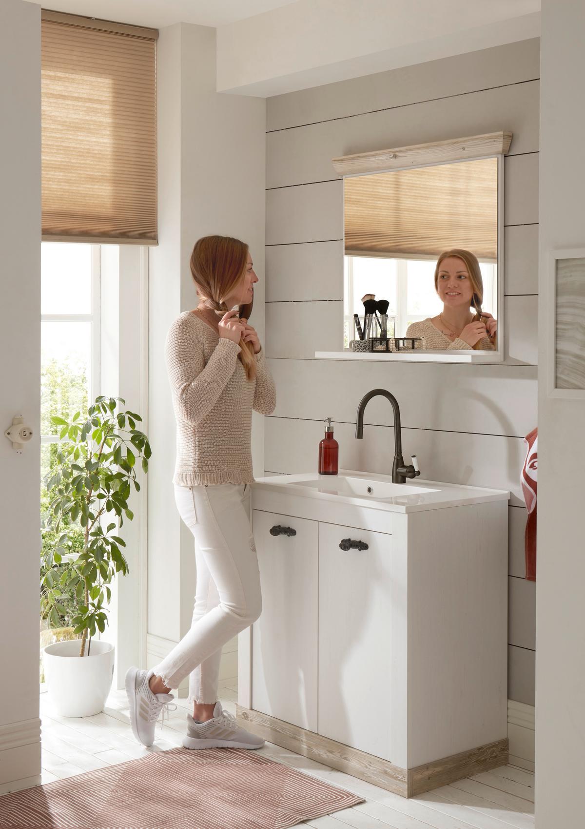 Badezimmer Florenz Pinienfarben B: 81cm - Weiß/Pinienfarben, Design, Naturmaterialien/Holzwerkstoff (81/200/46cm) - MID.YOU