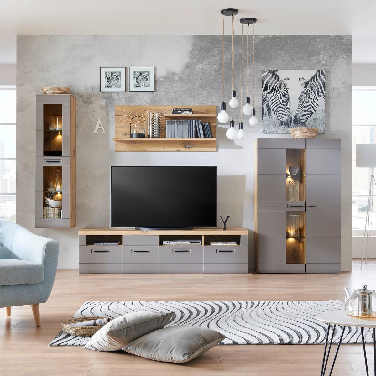 Tv-element Auris B: 190 Cm Basalt/eiche Dekor - Grau, MODERN, Holzwerkstoff (190/49,5/49,6cm) - Luca Bessoni