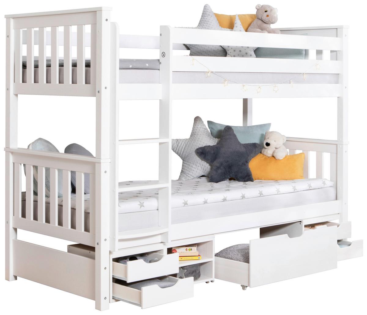Etagenbett Sammy Weiß Kiefer Massiv 90 Cm Mit Stauraum - Weiß, MODERN, Holz (90/200cm) - MID.YOU
